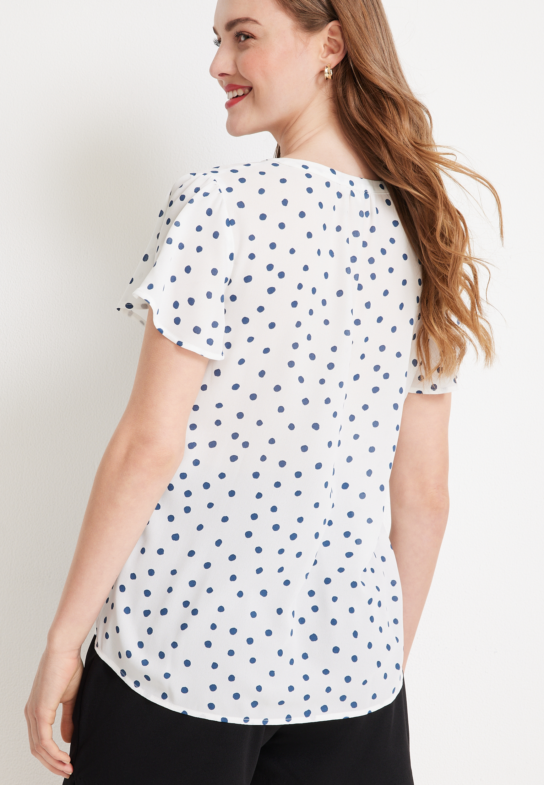 Maurices Women's Atwood Pleated Polka Dot Blouse