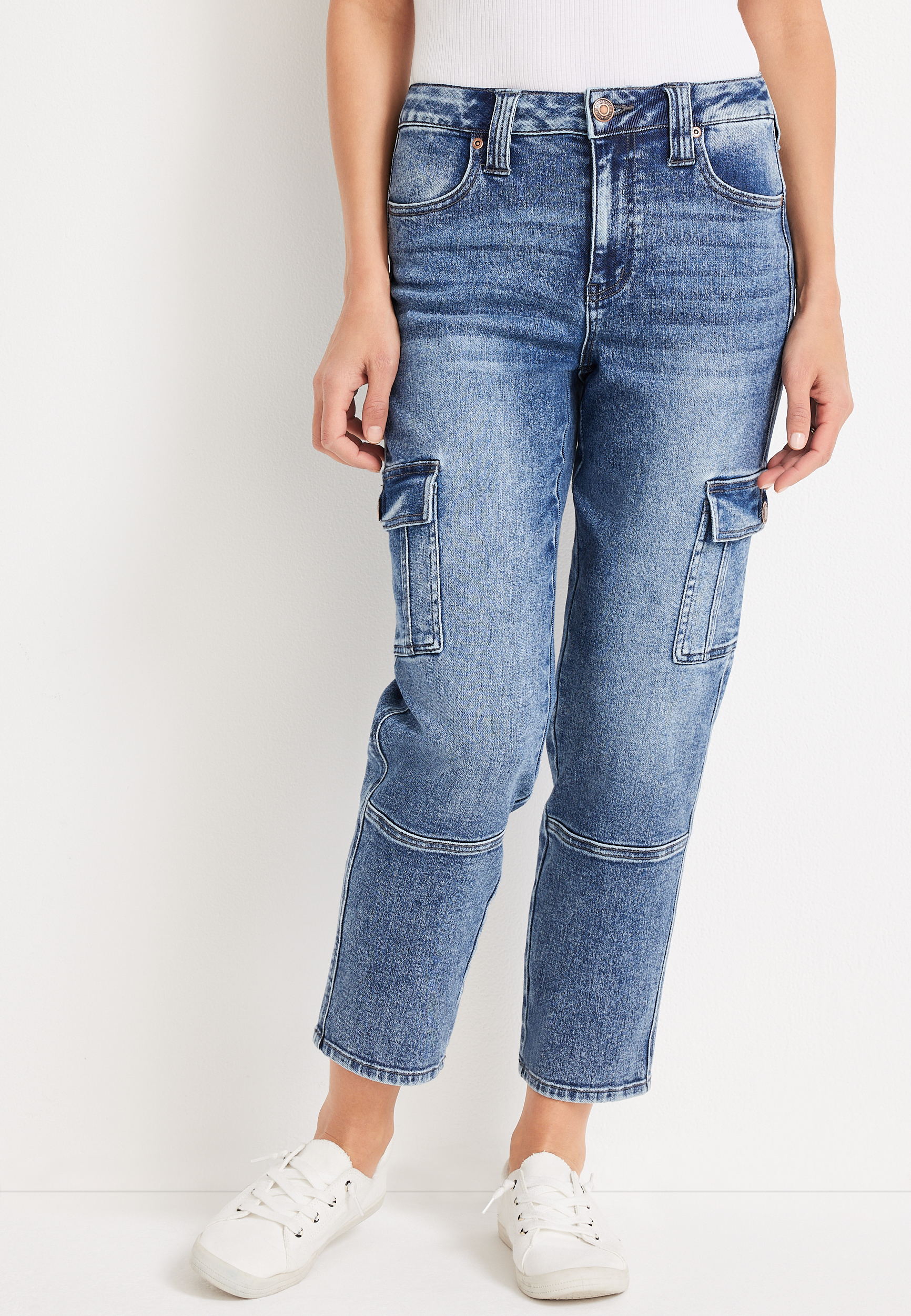 Curvy Fit Straight High Cargo Jeans