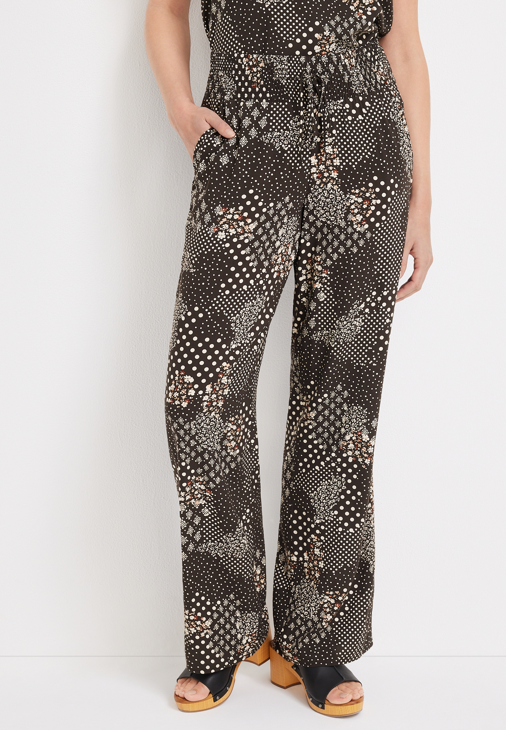 Mixed Print Wide Leg High Rise Palazzo Pant | maurices