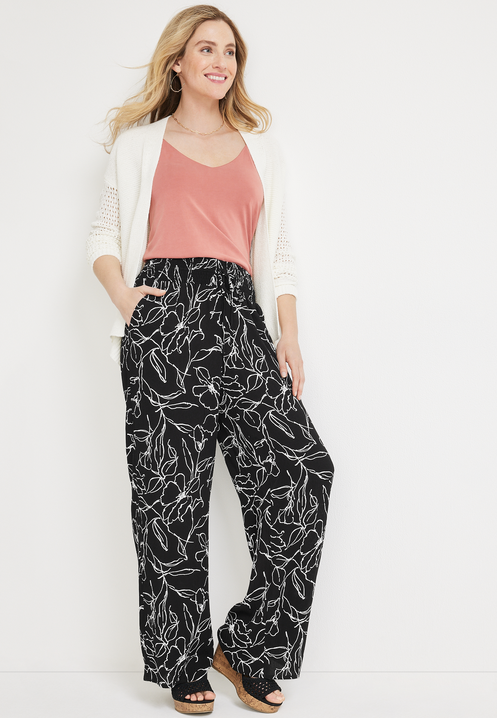 パンツ \"Flower Pattern Wide Trousers\" - BLACK Inc Floral-Print Wide-Leg Pants Black XS at Amazon Women's