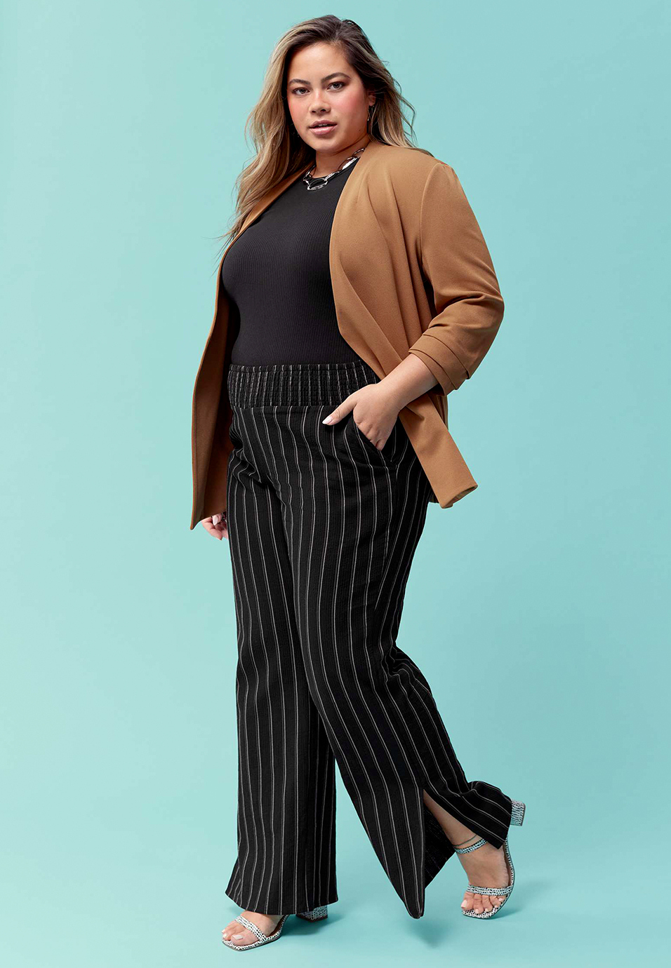 Women's Plus Size Striped Flare Pants - Multi - Curvy Sense