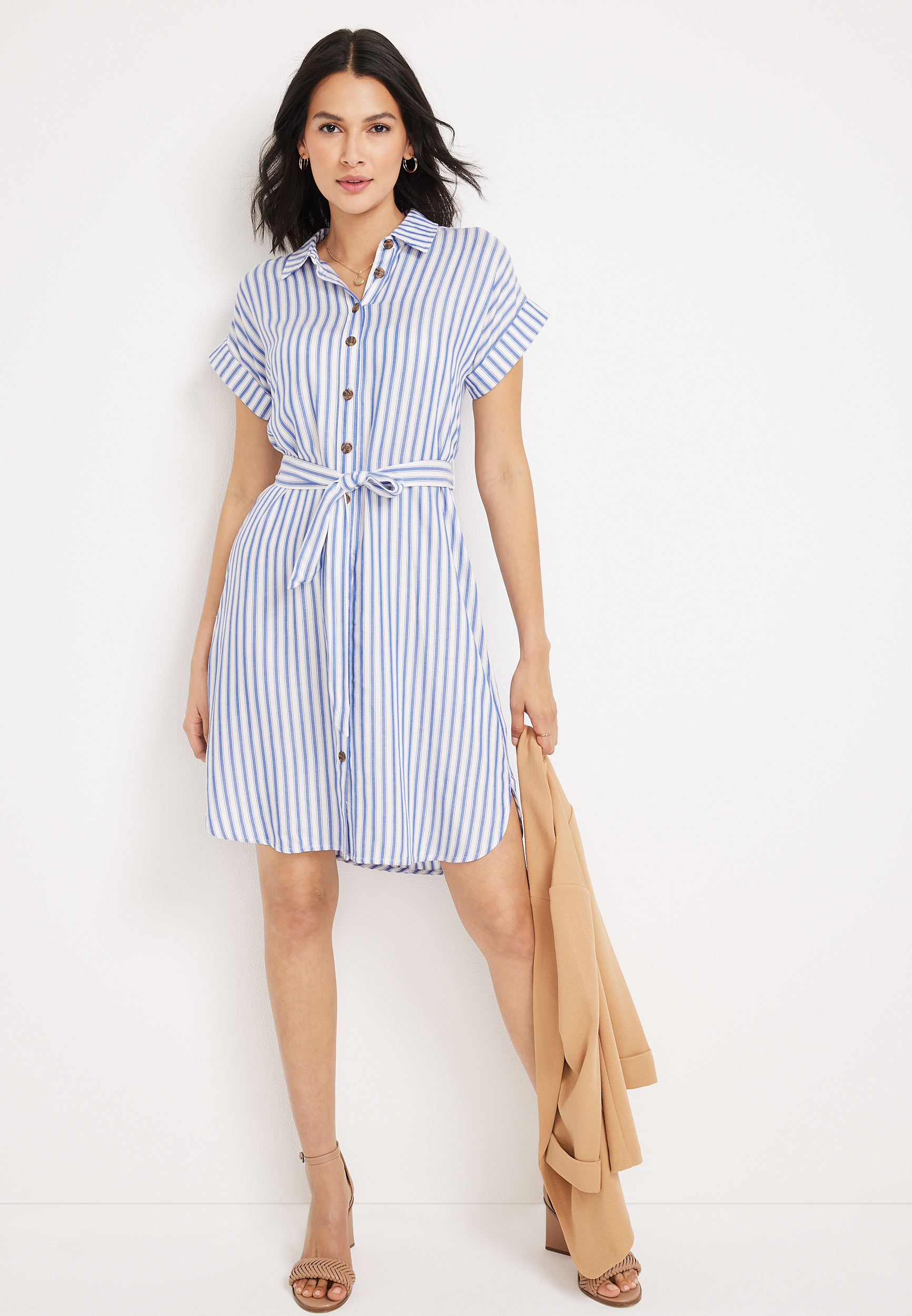 Striped button 2025 down shirt dress