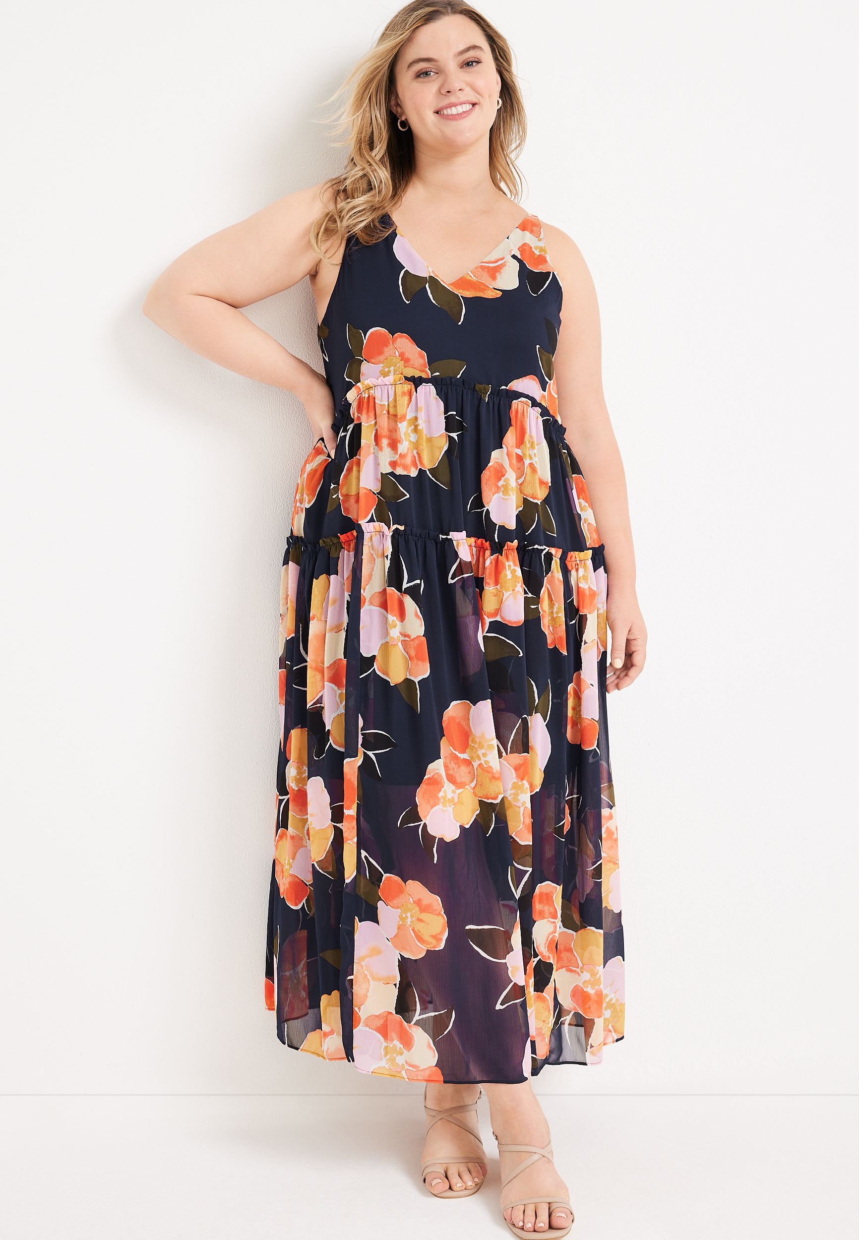 Plus Size Floral Tiered Maxi Dress