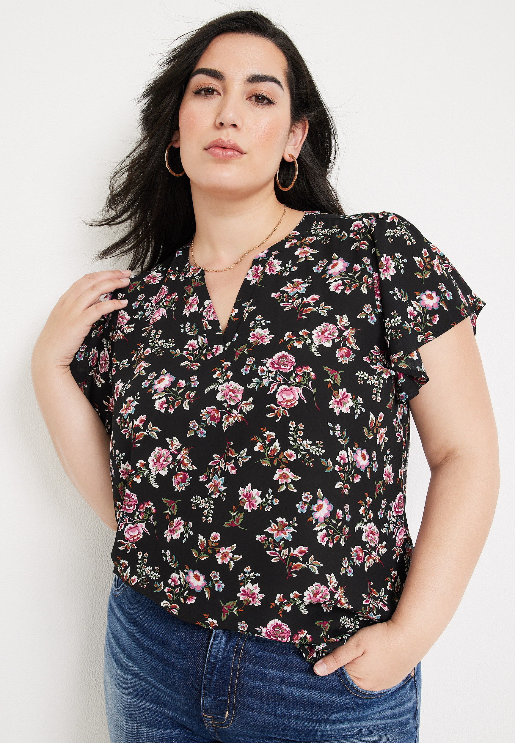 Plus Size Atwood Floral Sleeve Blouse