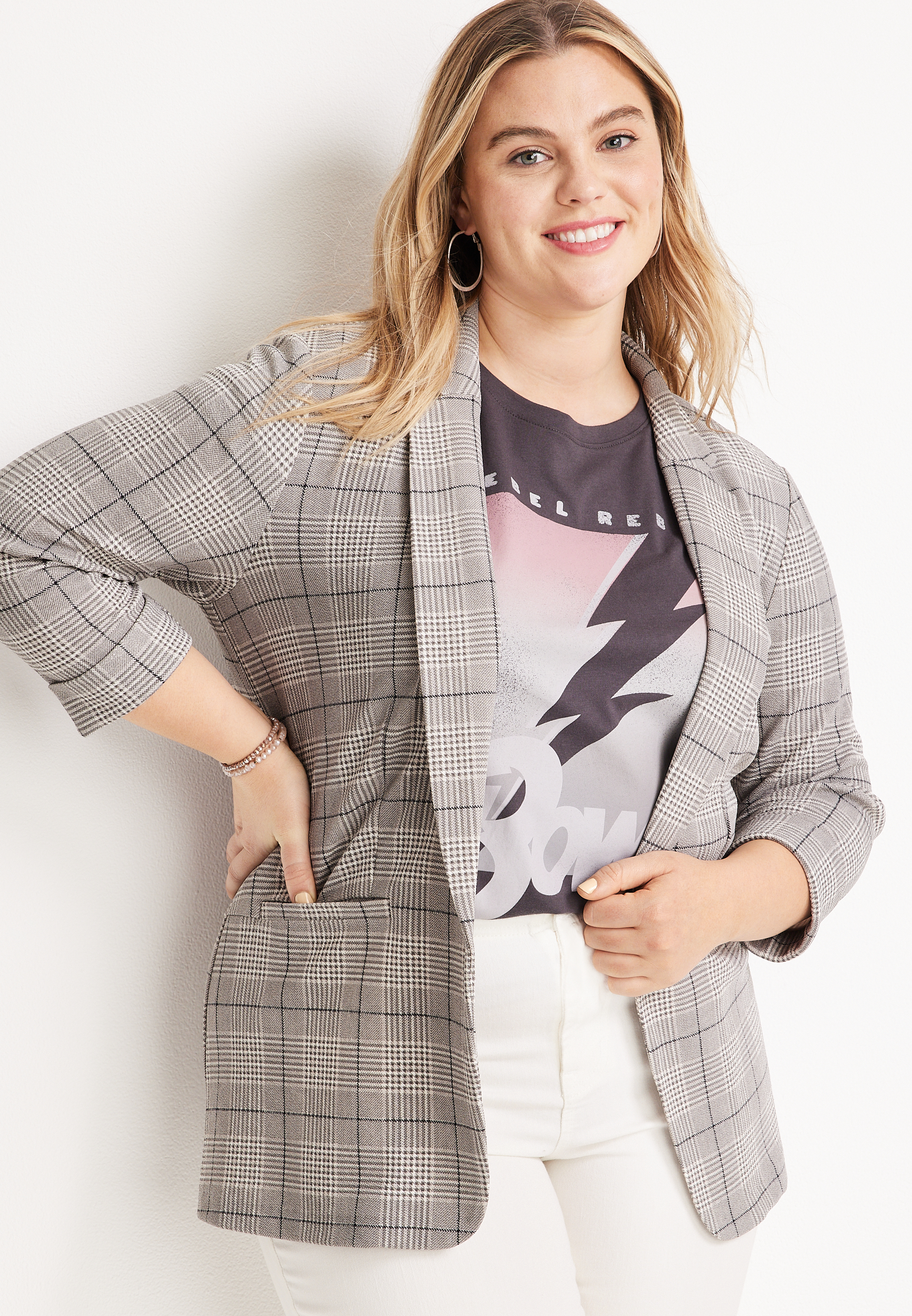 Plus size plaid on sale blazer