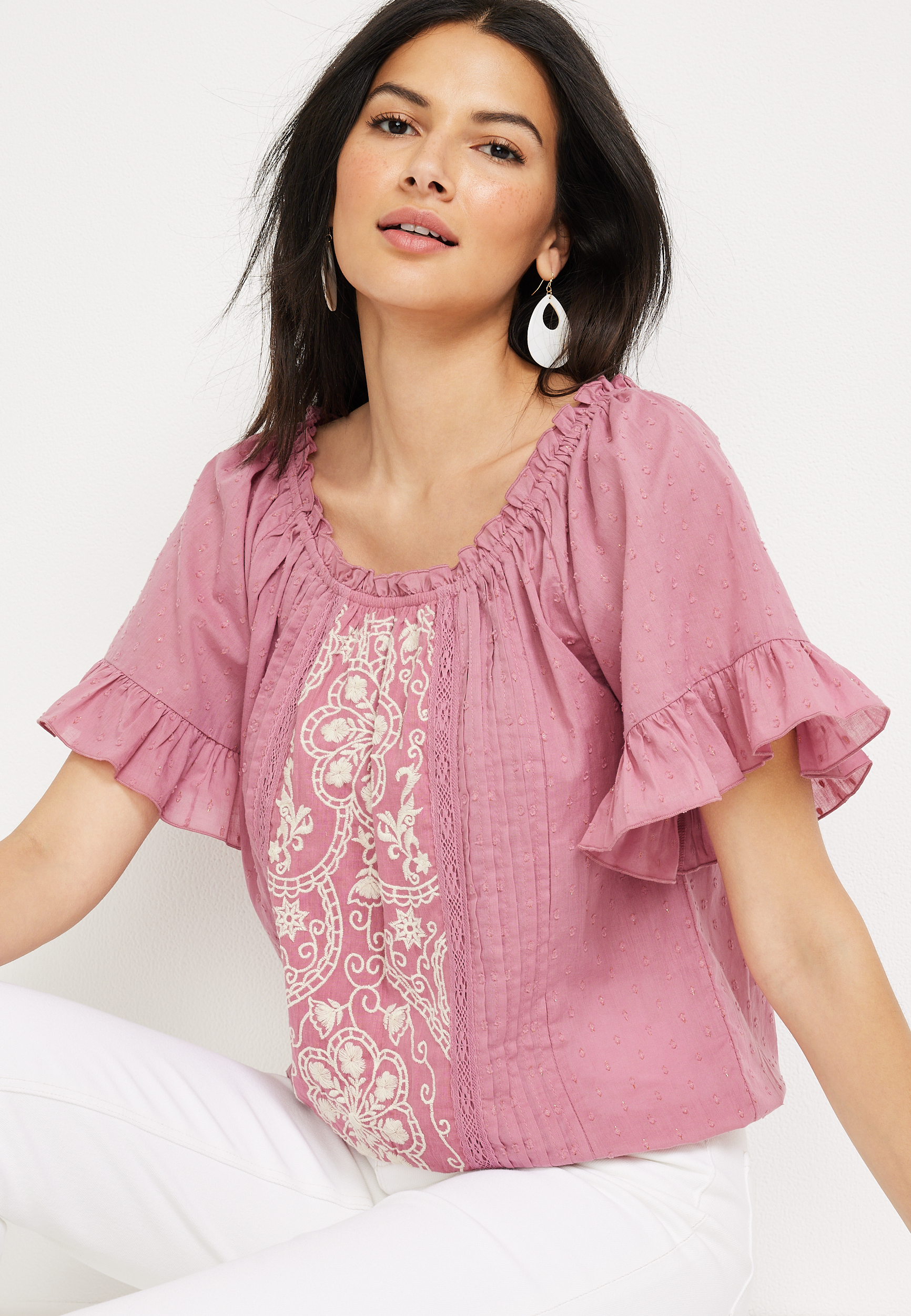 Lace Trim Bubble Hem Top