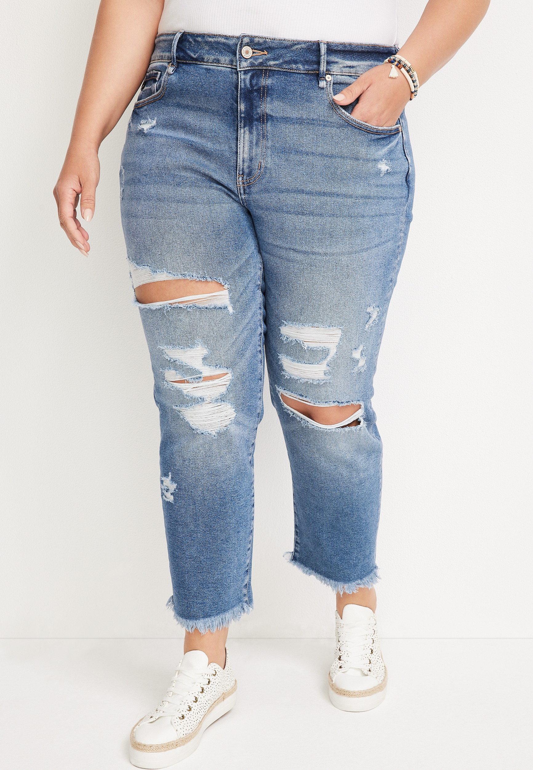 high waisted ripped jeans plus size