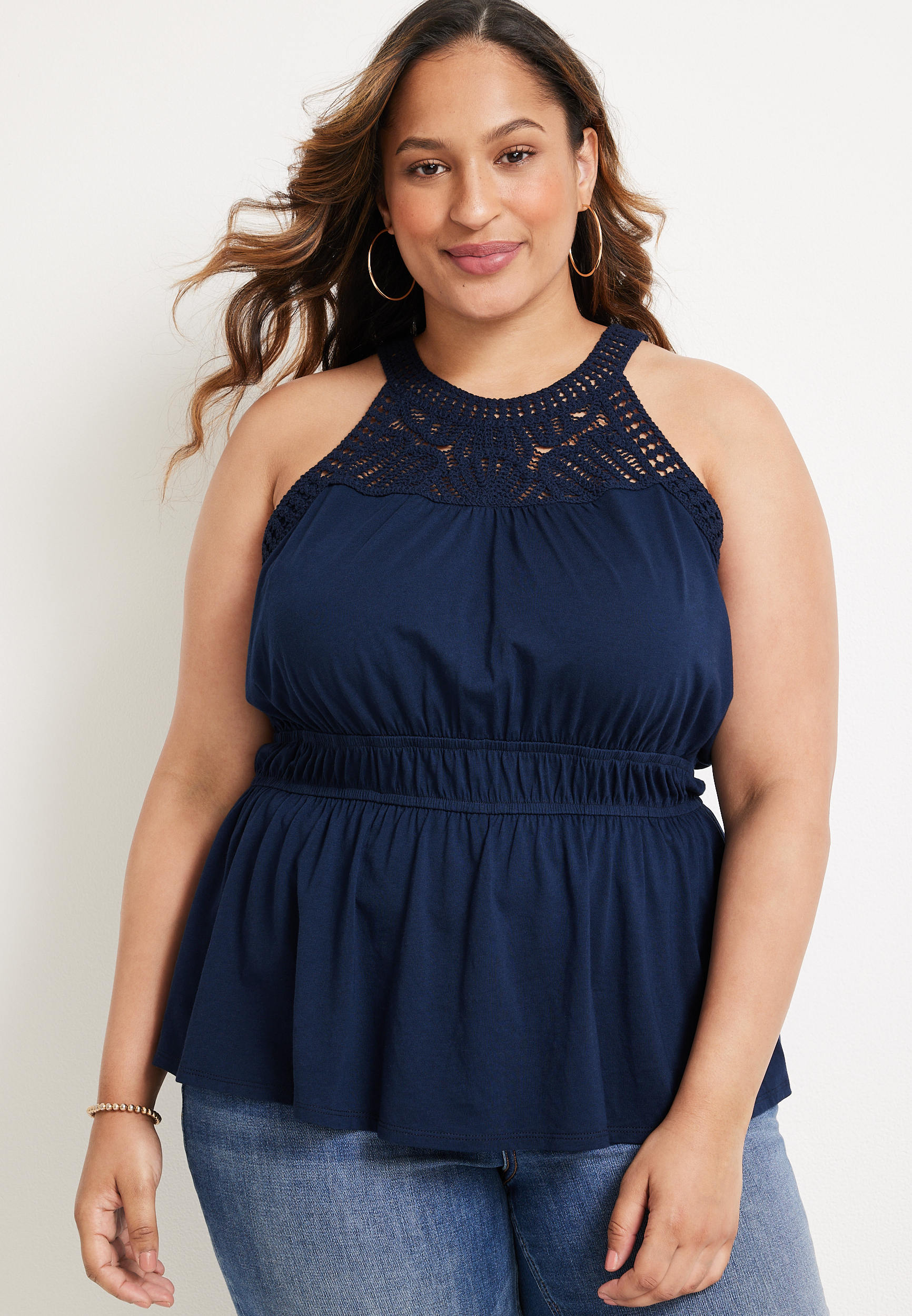 CORAL KNIT V-NECK PEPLUM TOP in PLUS SIZE – Yee Haw Ranch Outfitters