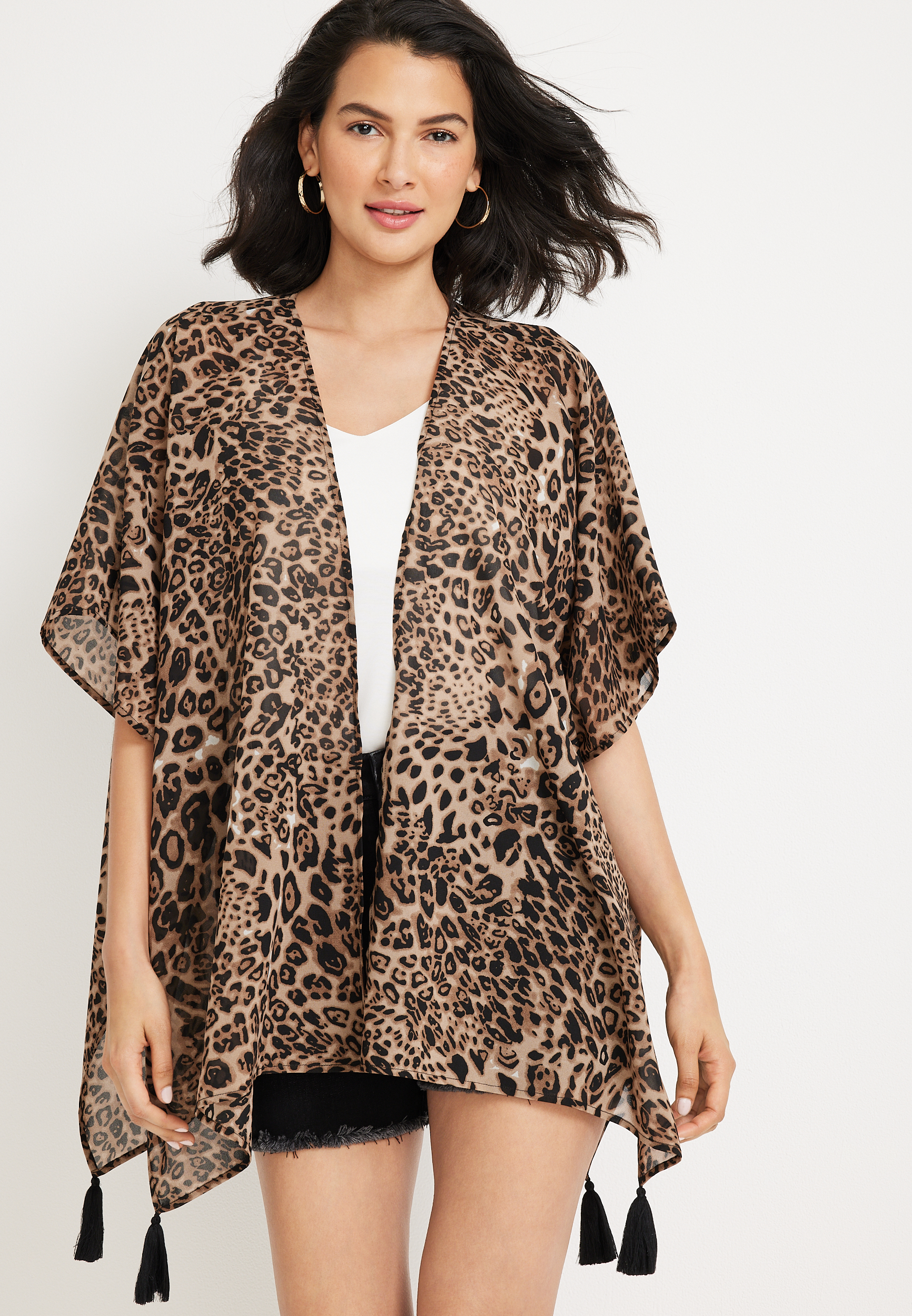 Leopard Tassel Hem Kimono | maurices