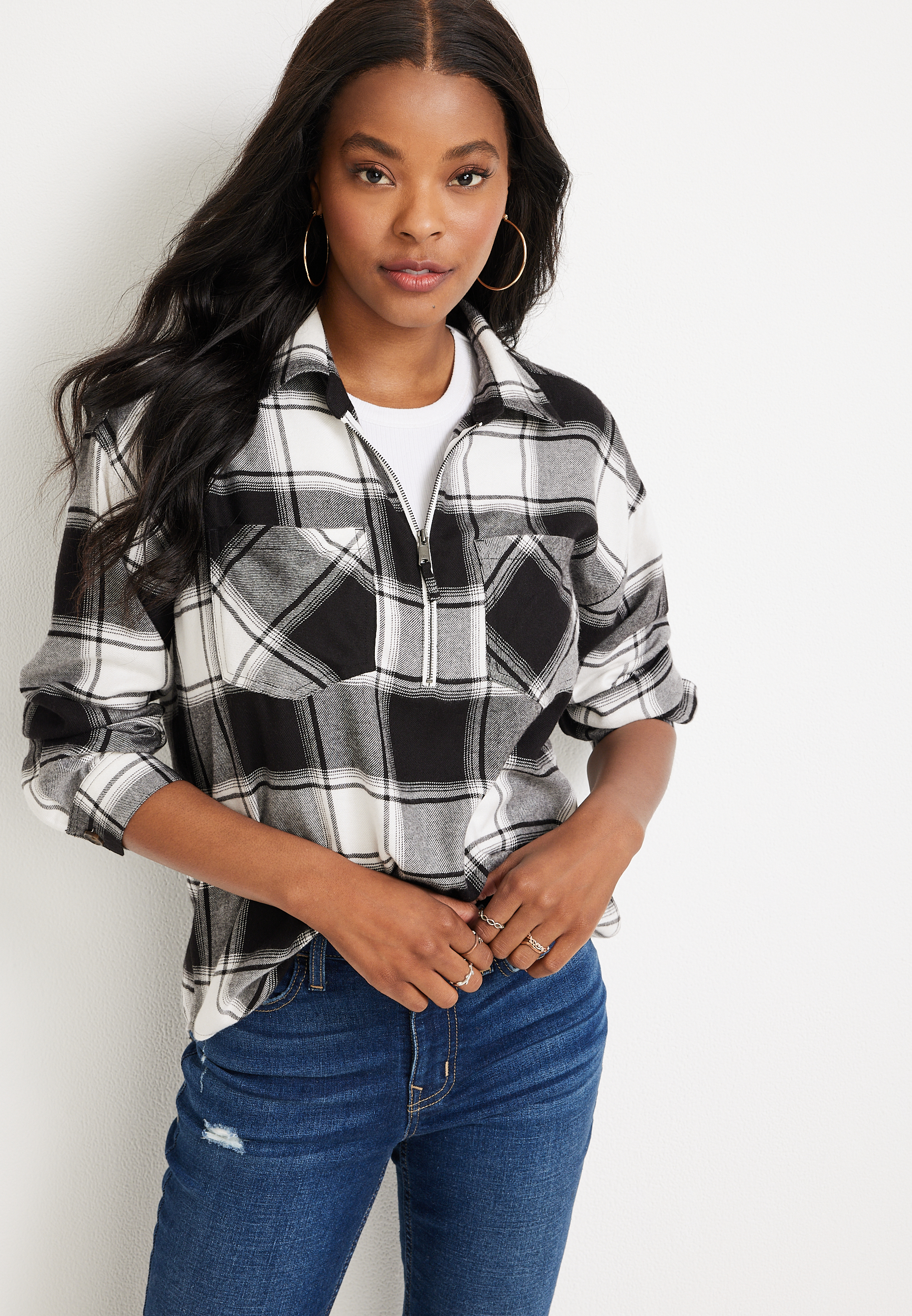 Plaid Quarter Zip Shirt | maurices