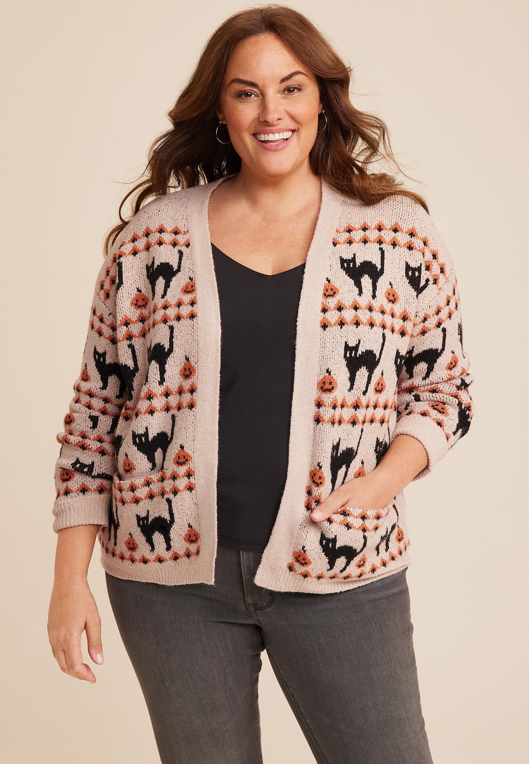 Plus Size Halloween Cropped Cardigan