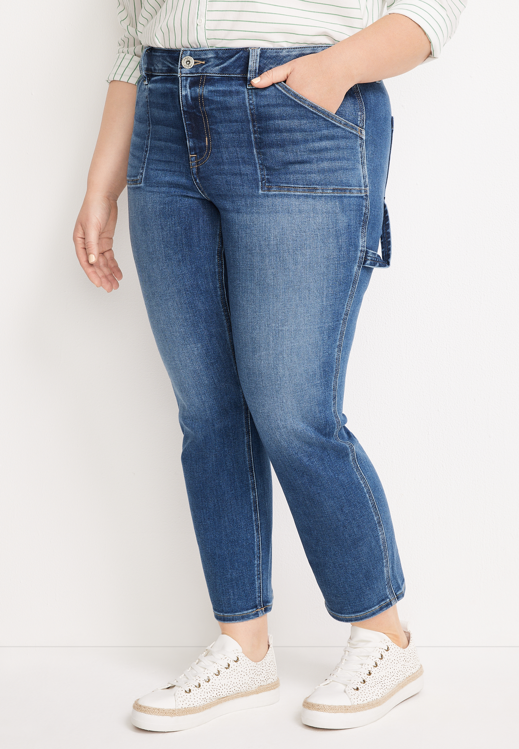 initial kursiv Vise dig Plus Size edgely™ Slim Straight High Rise Carpenter Ankle Jean | maurices