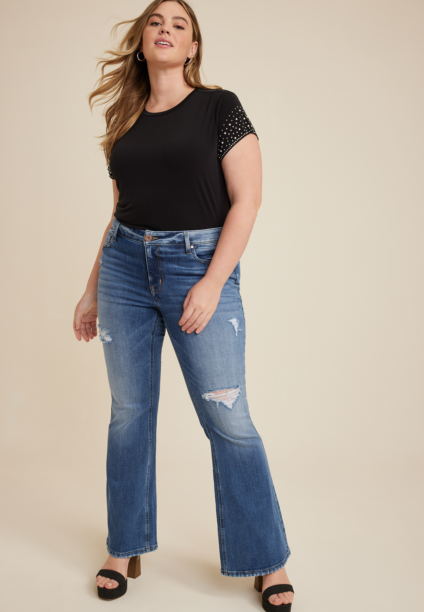 Dark Denim Washed Ripped Jeggings - Women's Plus Size – Apple Girl