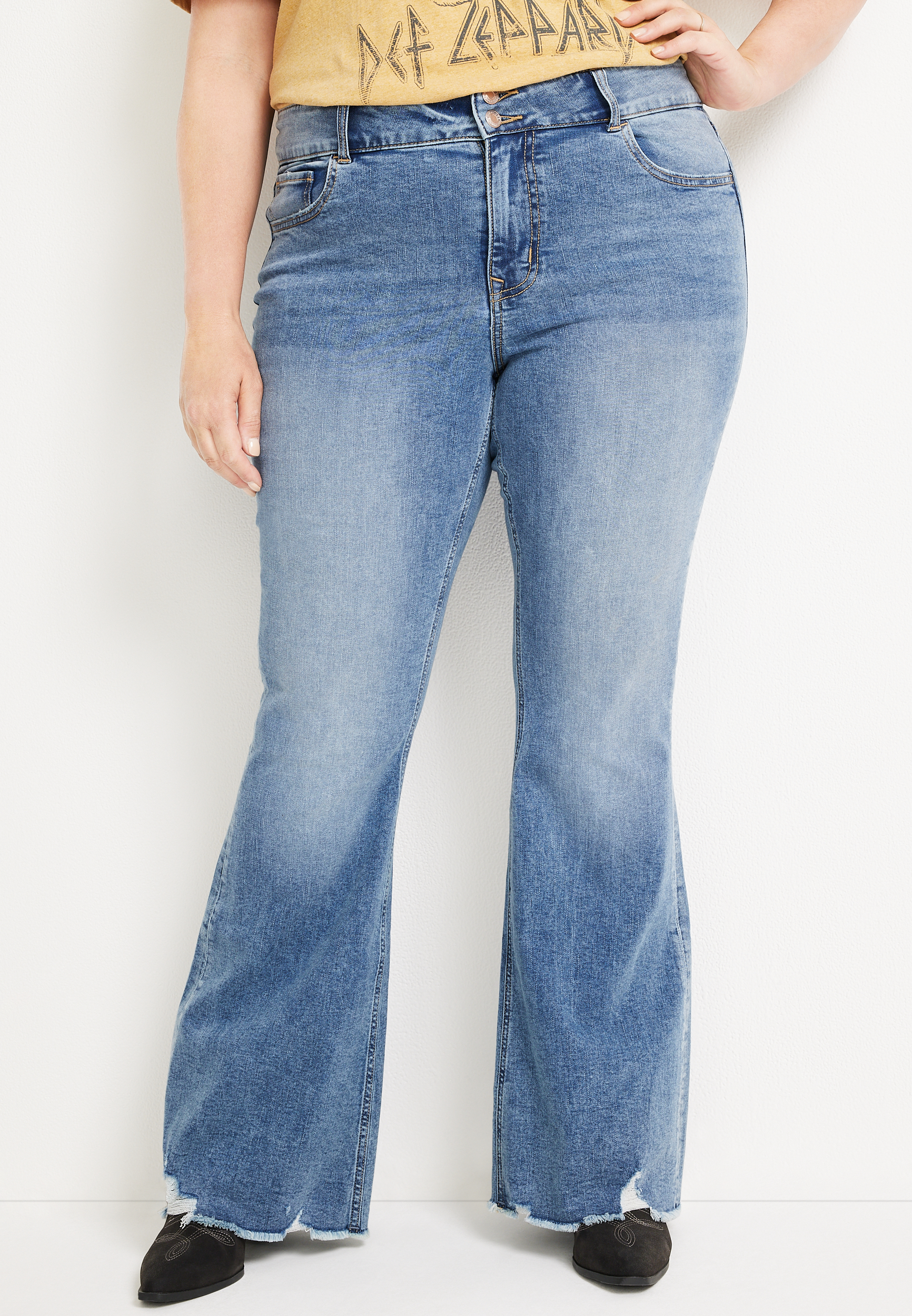 Plus Size m jeans by maurices™ Flare Cool Comfort High Rise Ripped Hem Jean