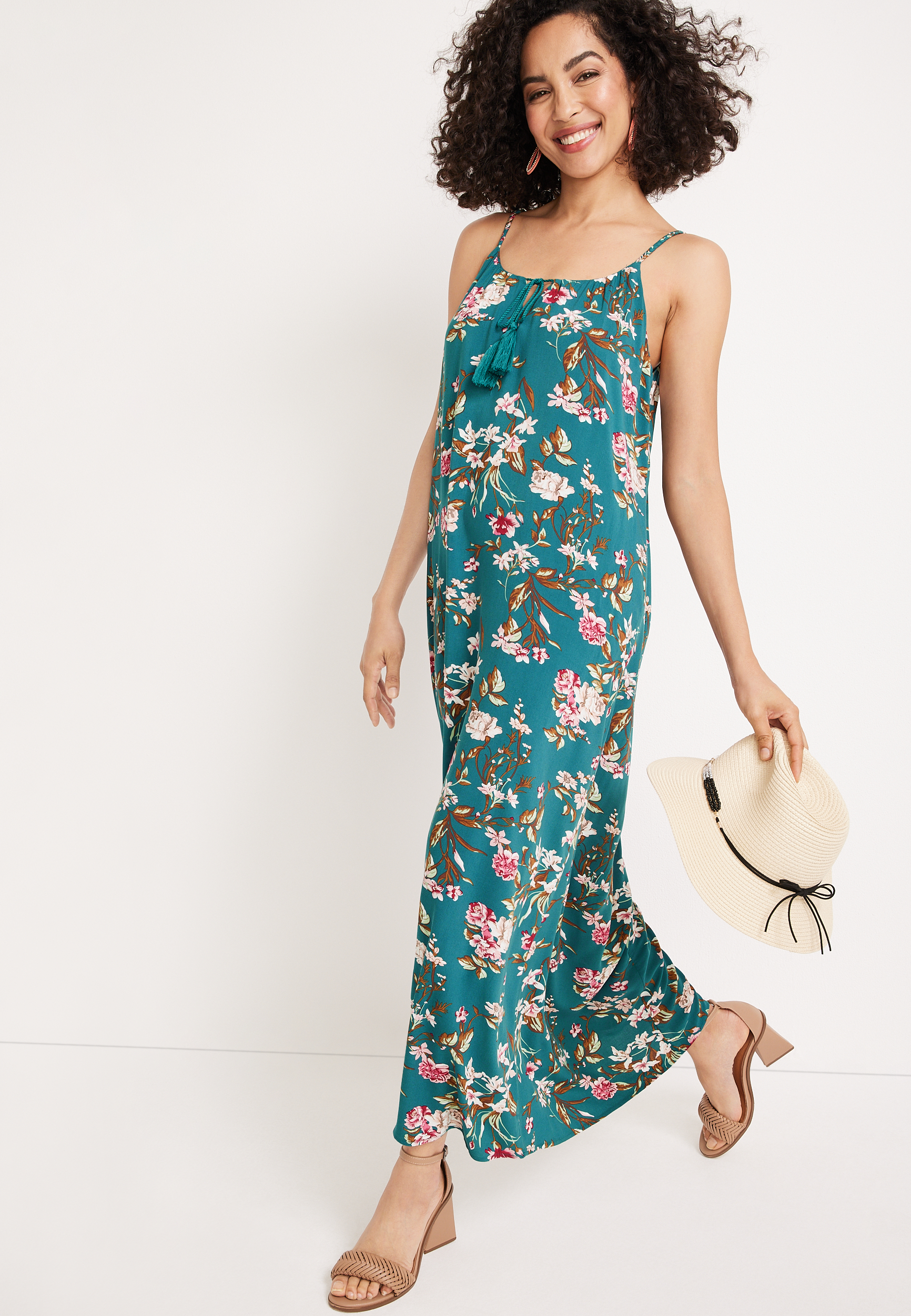 slim fit dress slacks Elena Dress in Neon Garden – Mint Julep main image 1