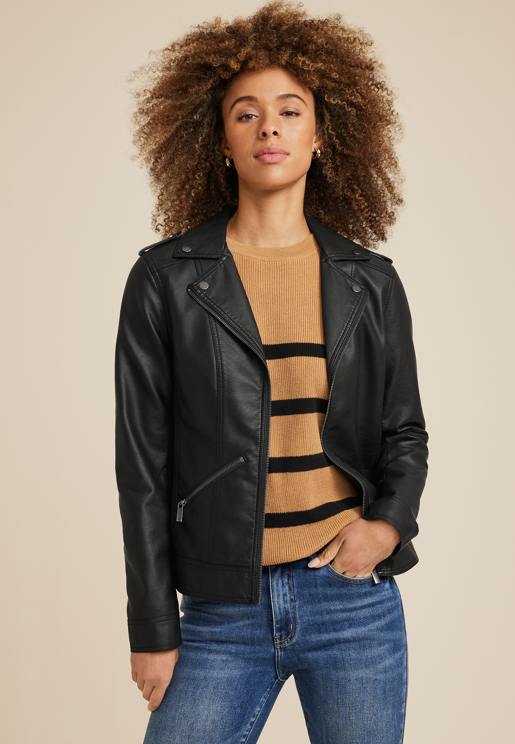 FAUX LEATHER BIKER JACKET - Black