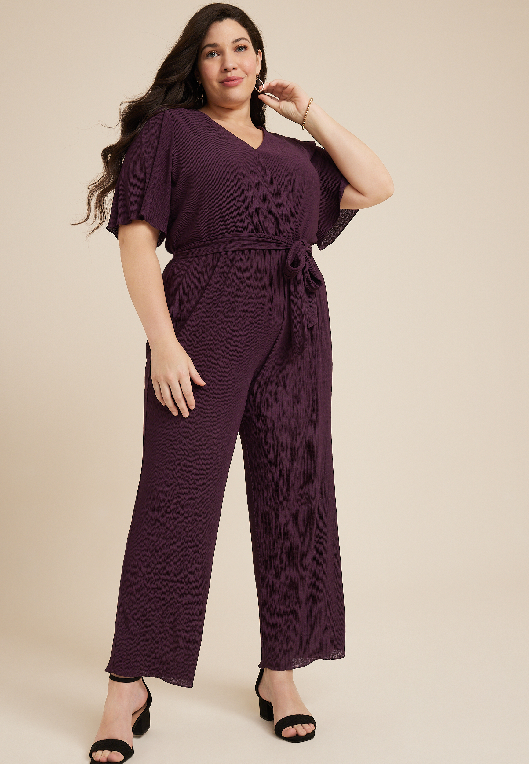 Plus Size - Glitter Knit Surplice Wide Leg Jumpsuit - Torrid