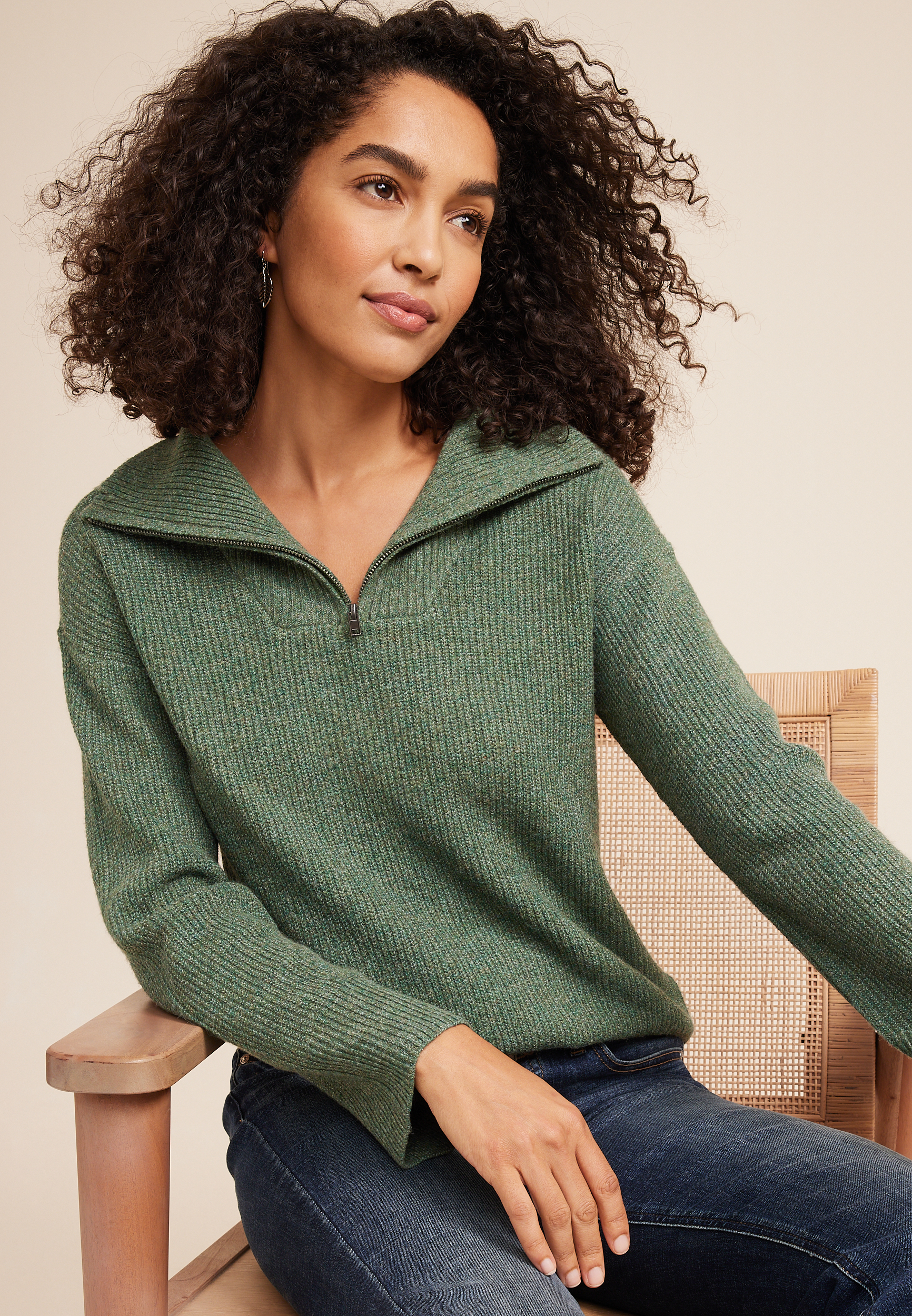 Quarter zip best sale ribbed sweater