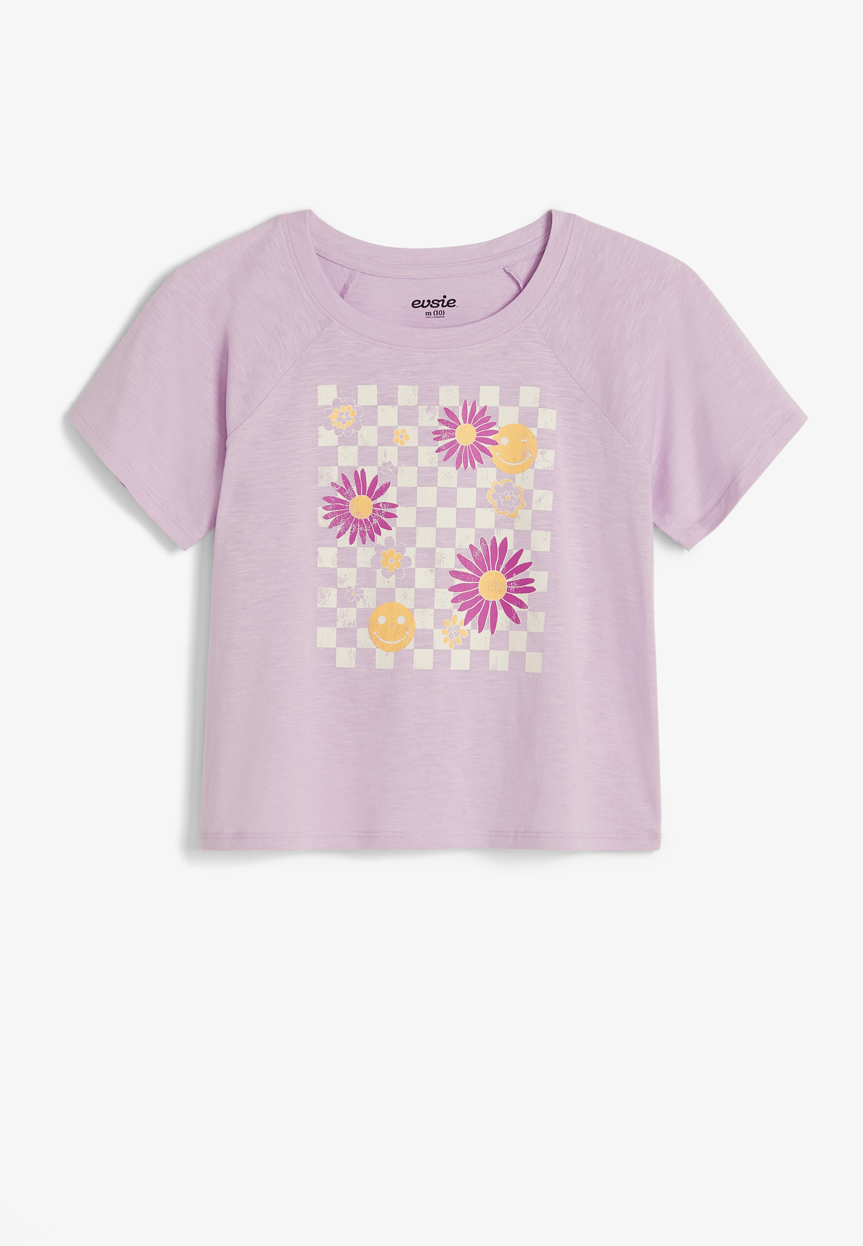 Girls Checkered Floral Graphic Tee 