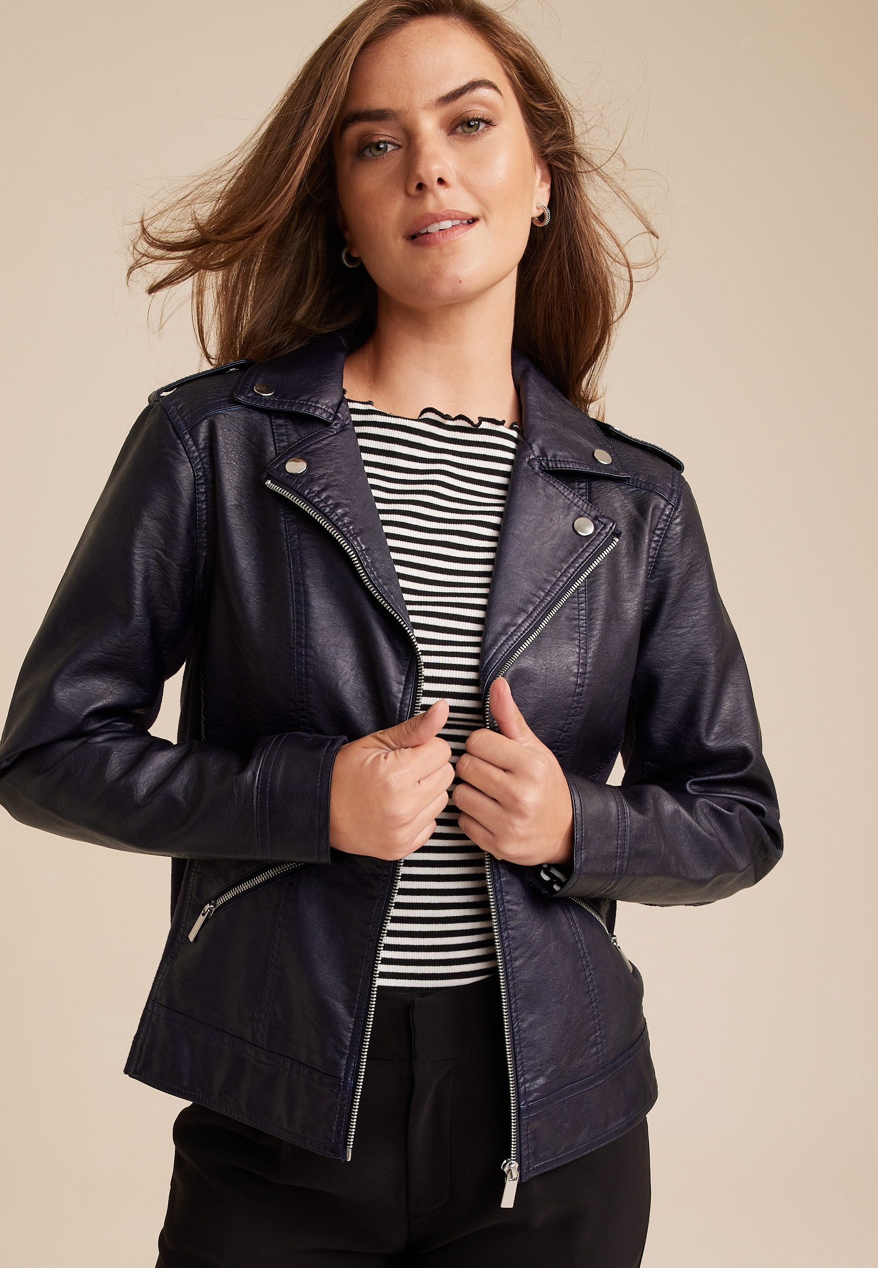 Black faux hotsell leather biker jacket