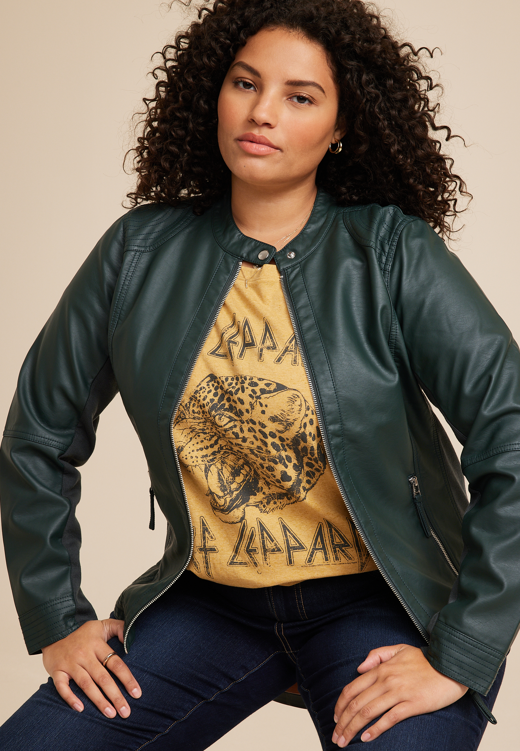 Plus size green store leather jacket