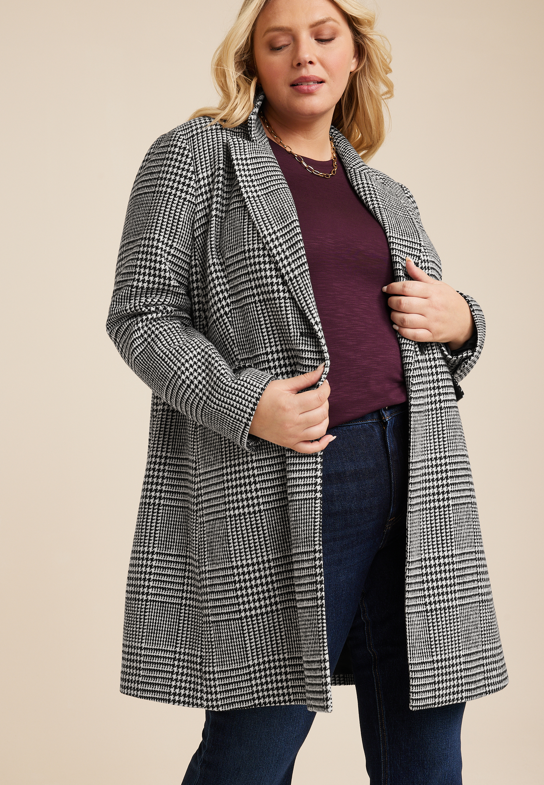 Plus size houndstooth coat sale