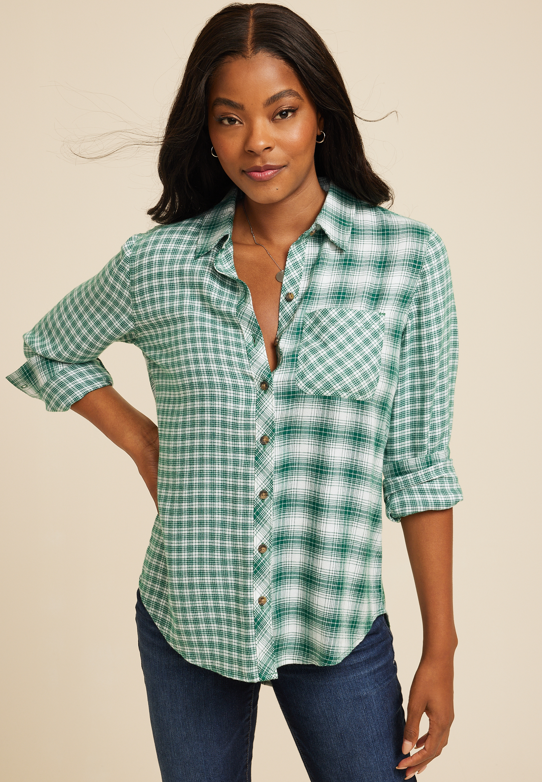 Button down shirt outlet plaid