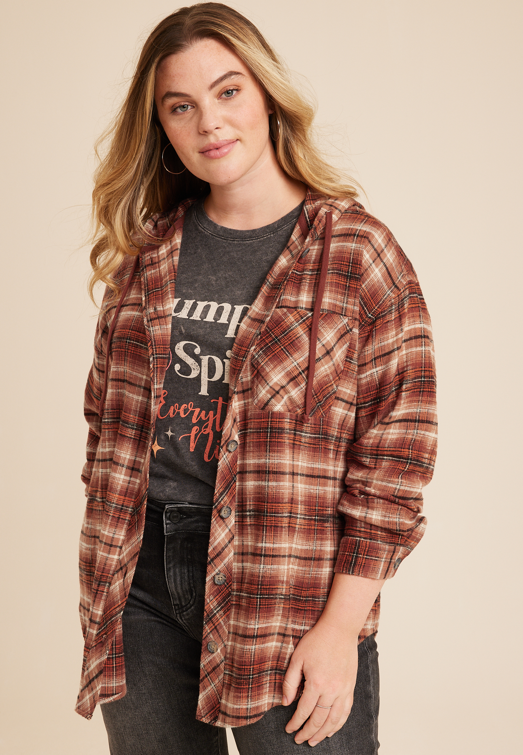 Plaid Tunic Shirt - Plus