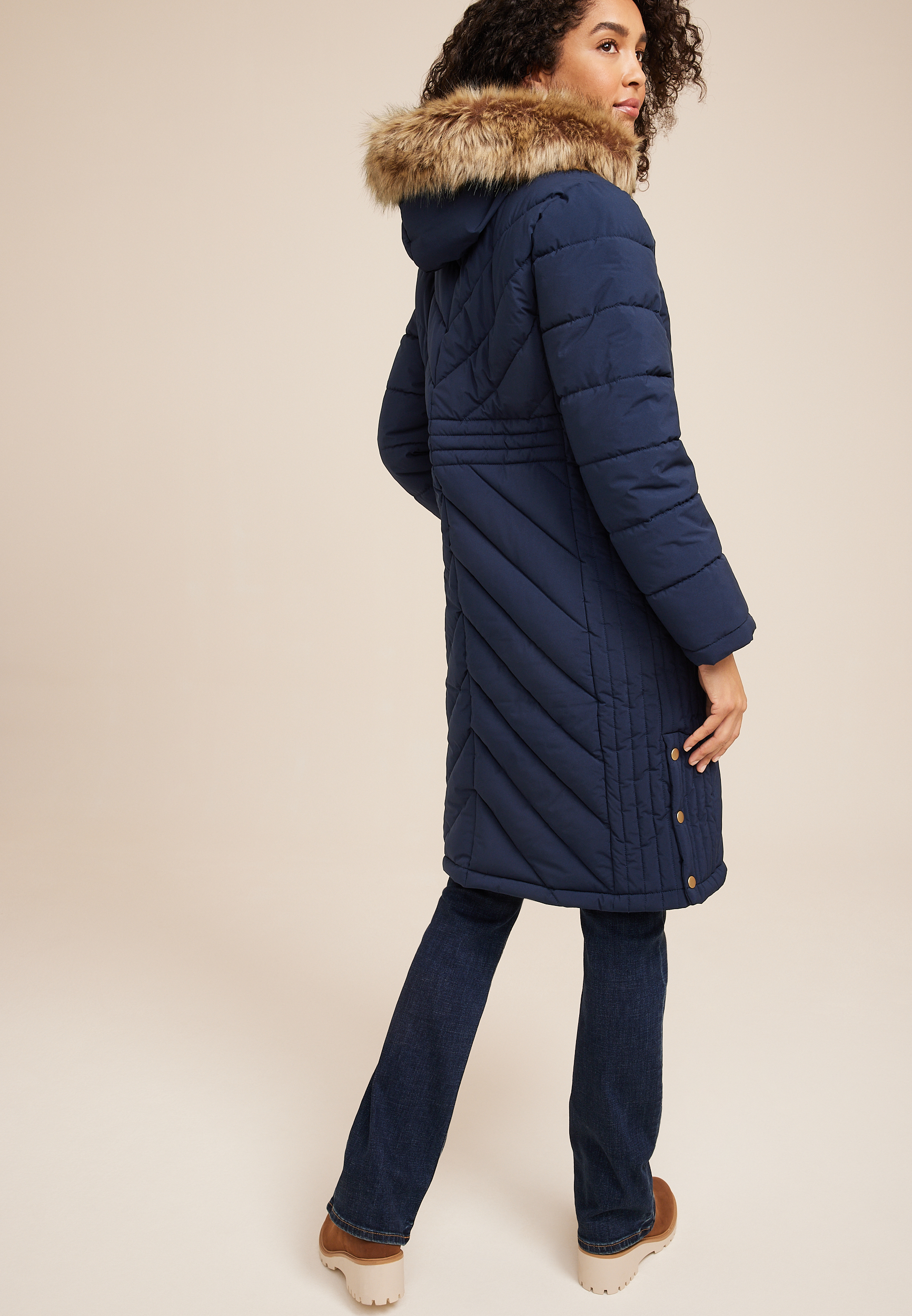 Faux Fur Hooded Longline Puffer Coat