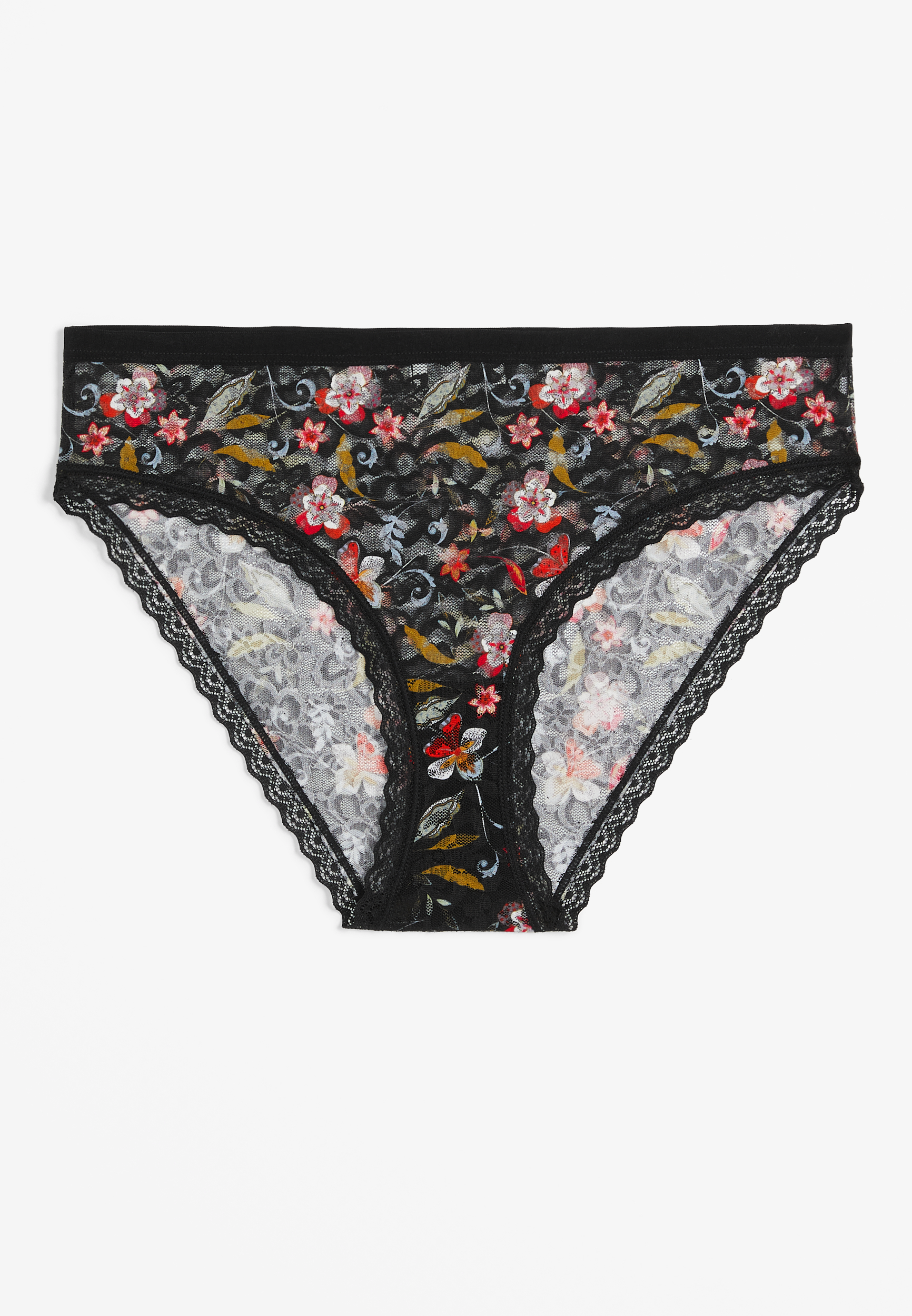 Black, Lace Panties, Floral Design