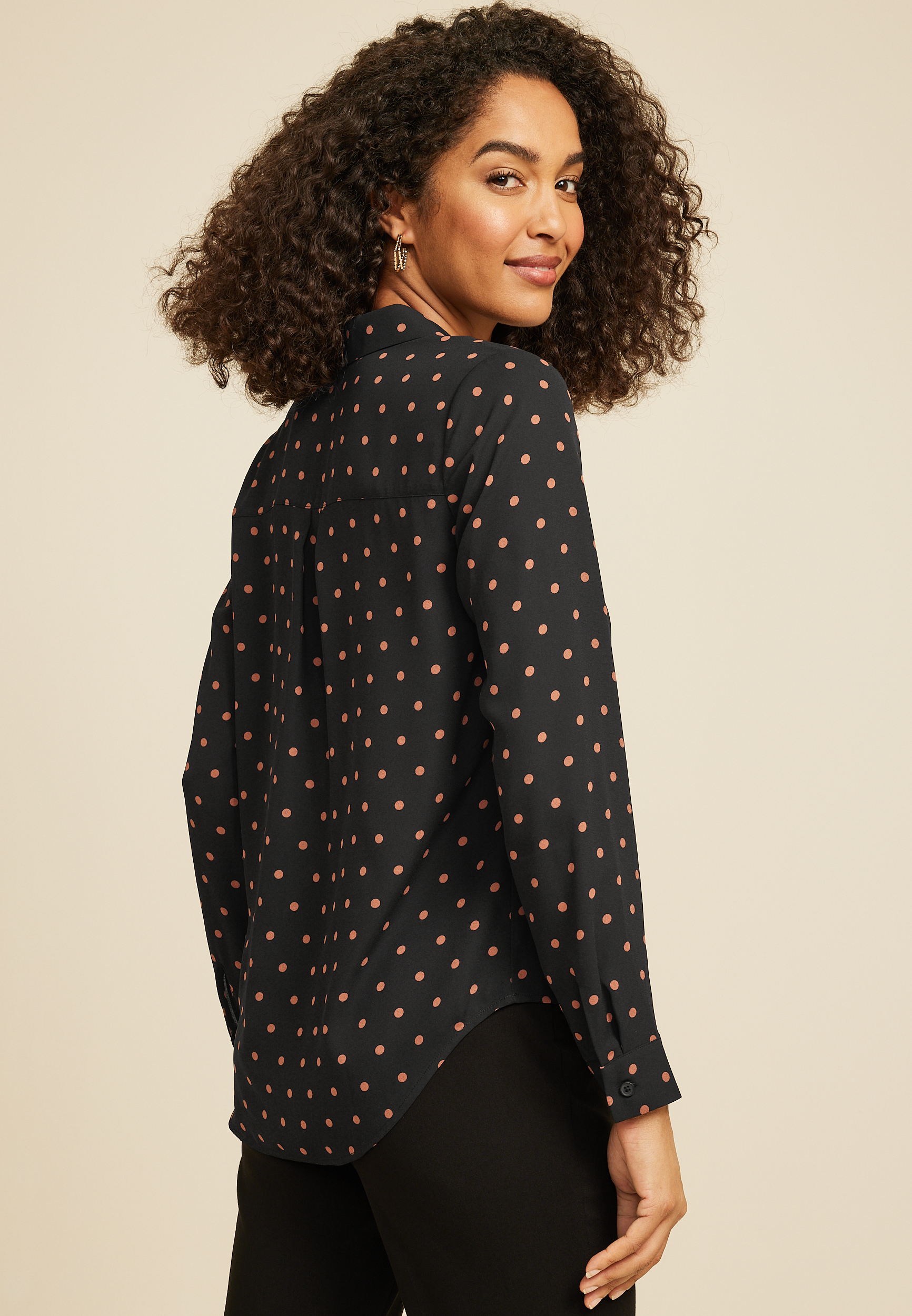 Maurices Women's Atwood Pleated Polka Dot Blouse