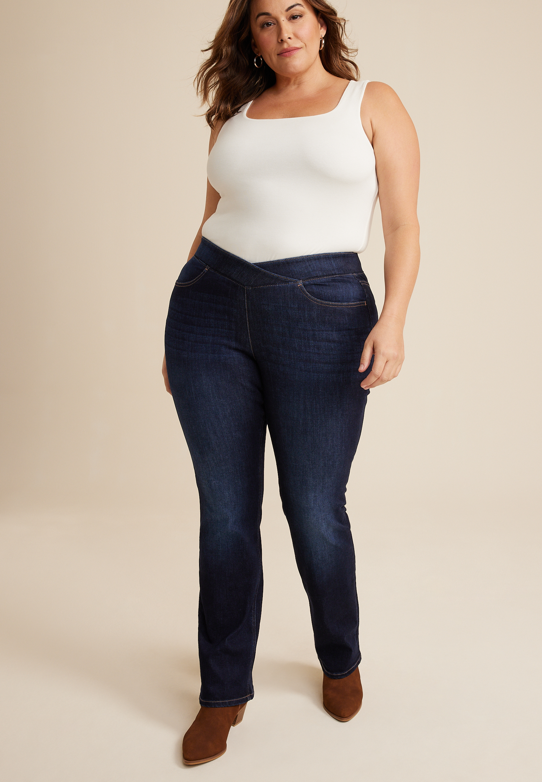Plus Size m jeans by maurices™ Cool Comfort Crossover Pull On High Rise  Barely Boot Jean