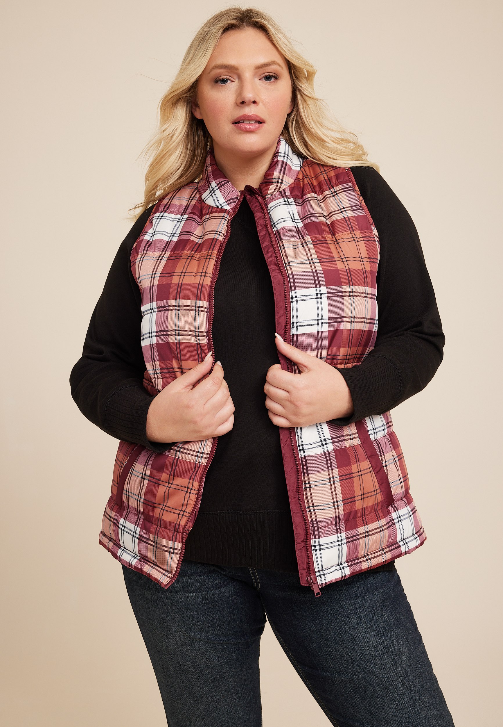 Plus size plaid on sale vests