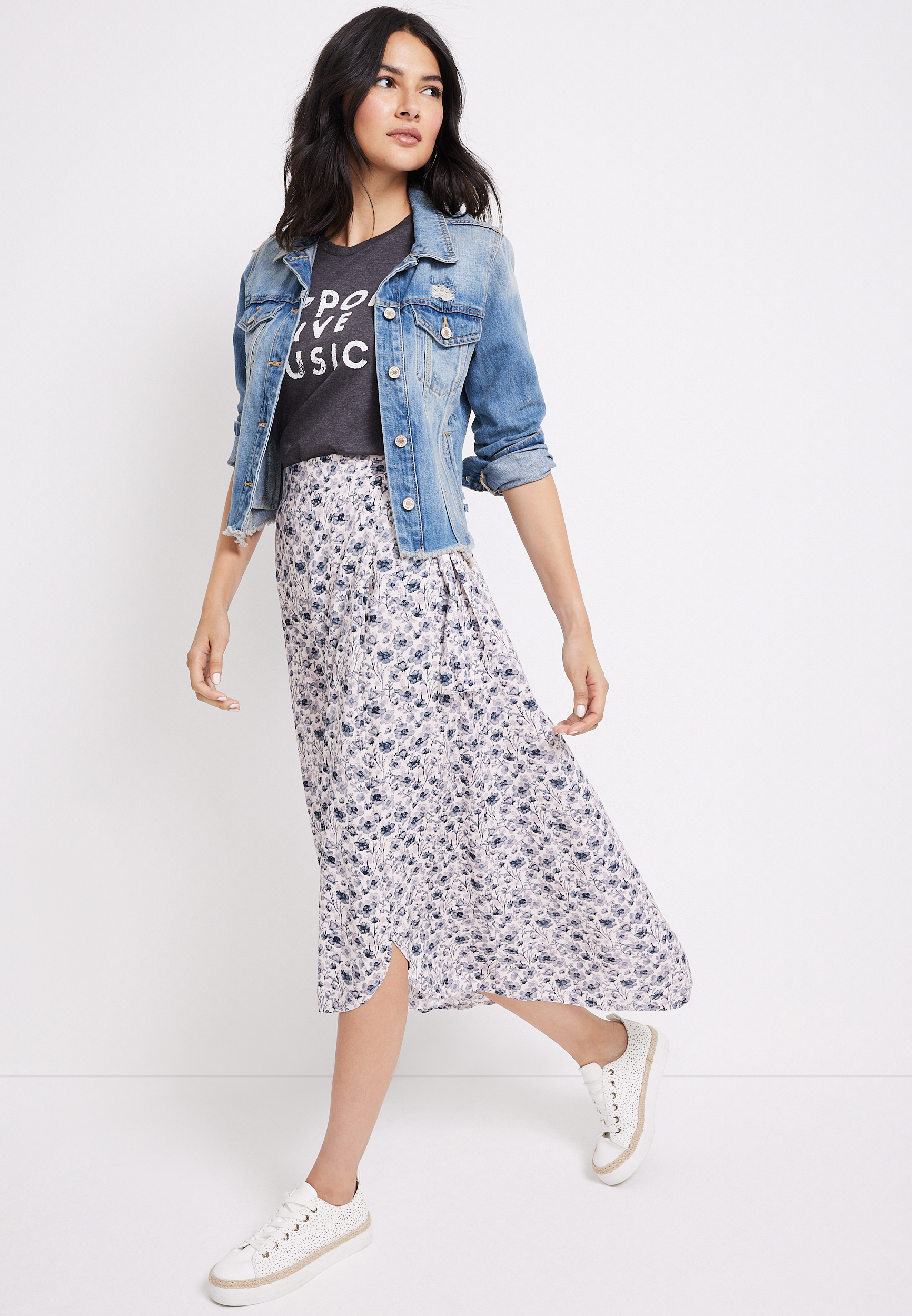 Maurices long best sale denim skirts