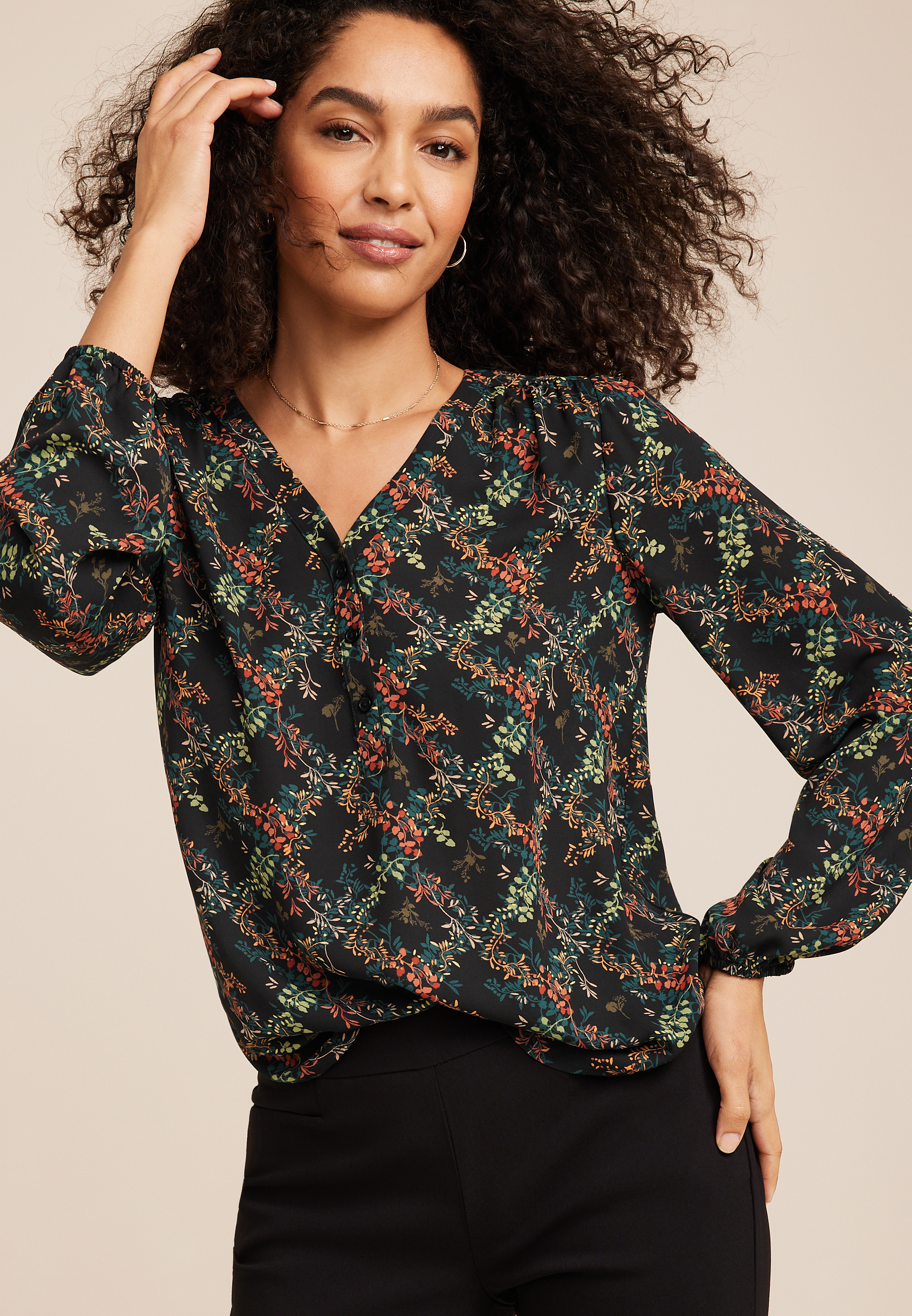Cameron Button Up Neck Tie Blouse