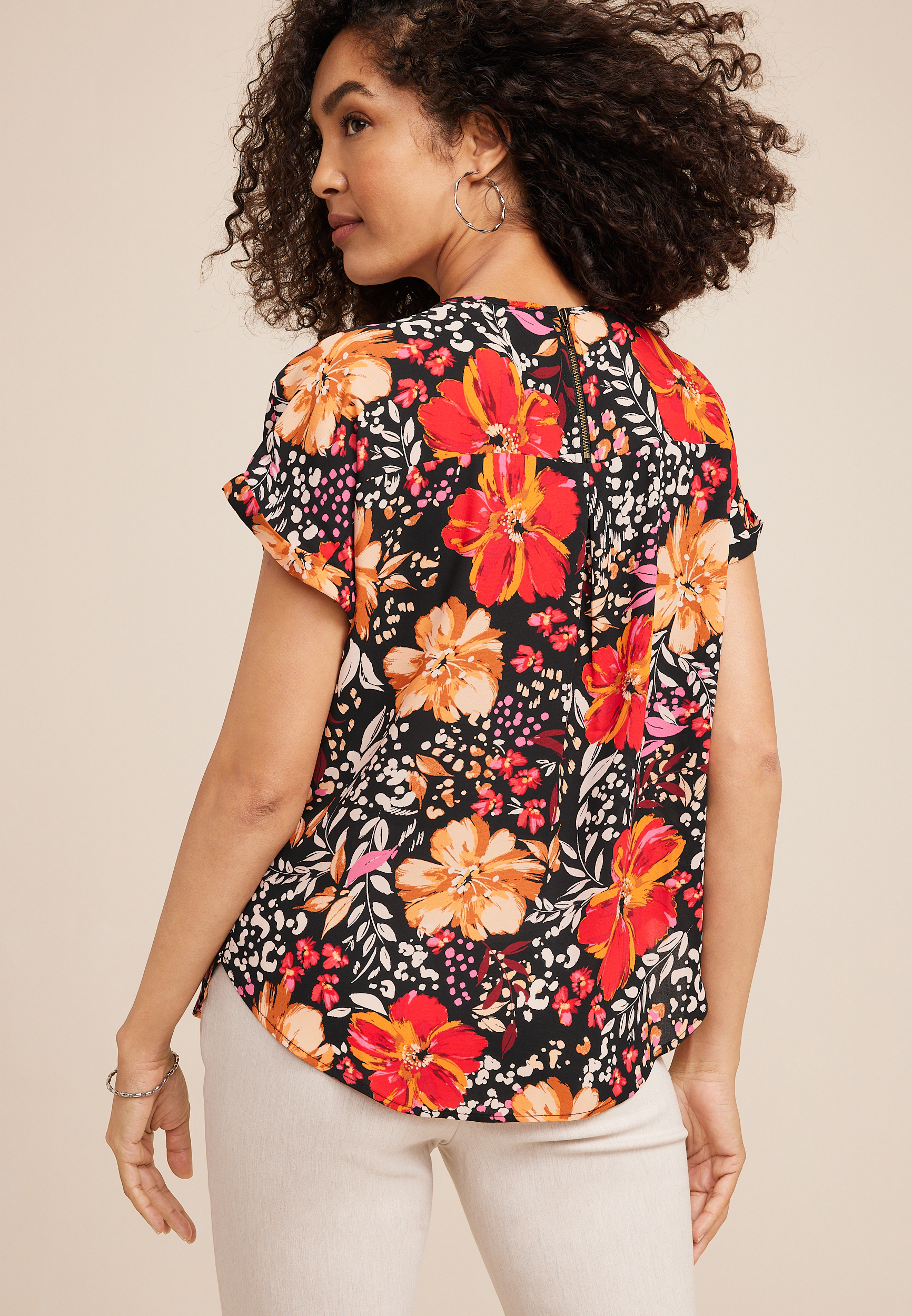 Delton Floral Zipper Back Blouse | maurices