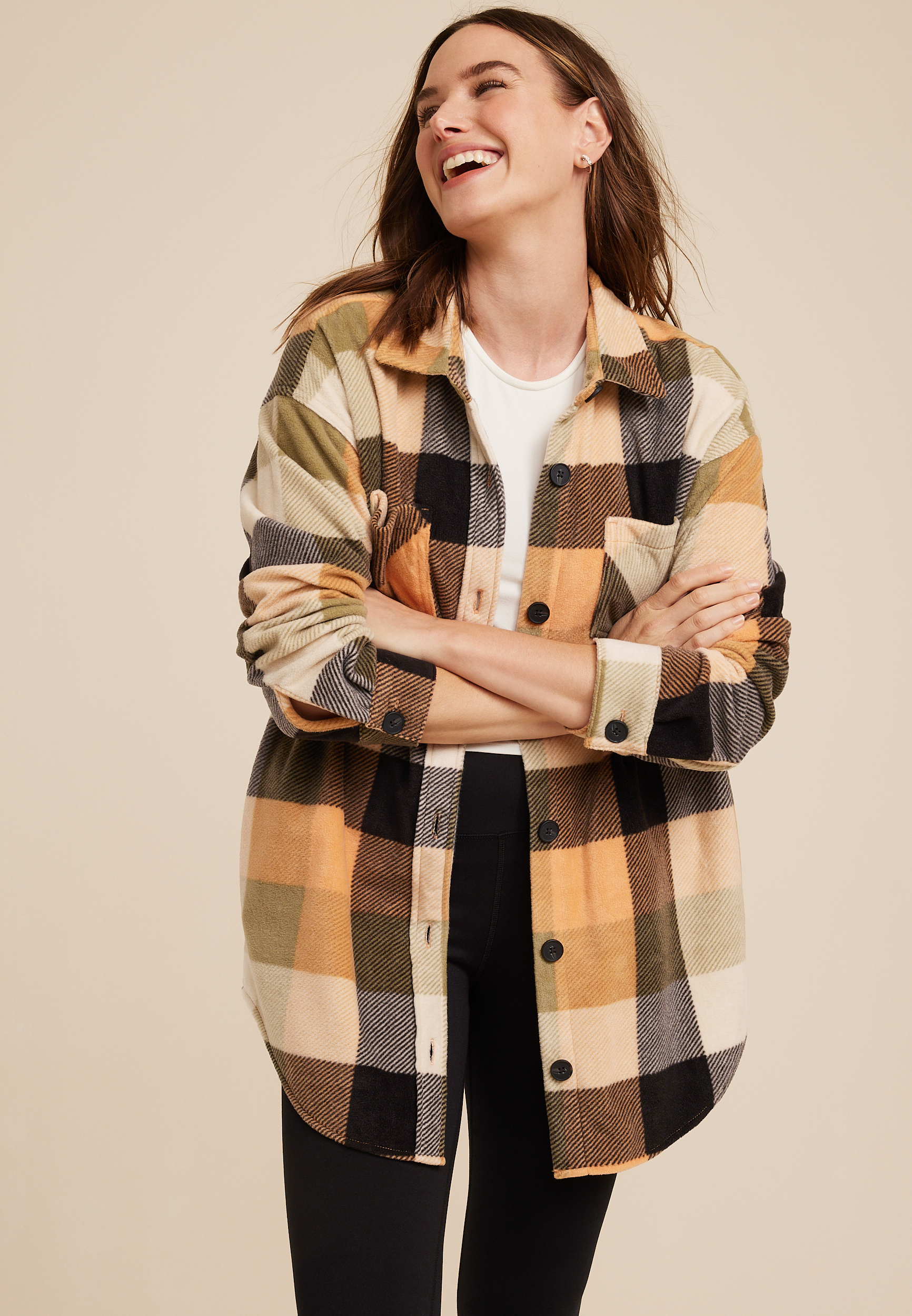 Wilder Plaid Fleece Shacket Maurices