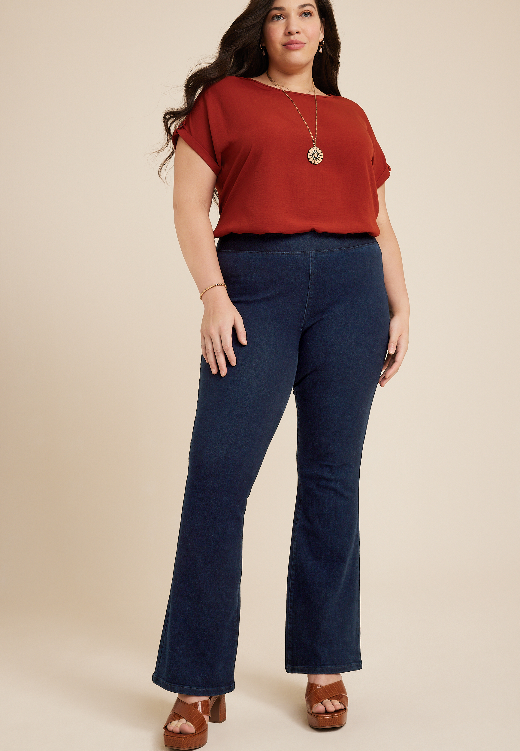Plus Size m jeans by maurices™ Flare Sleek Pull On High Rise Jean