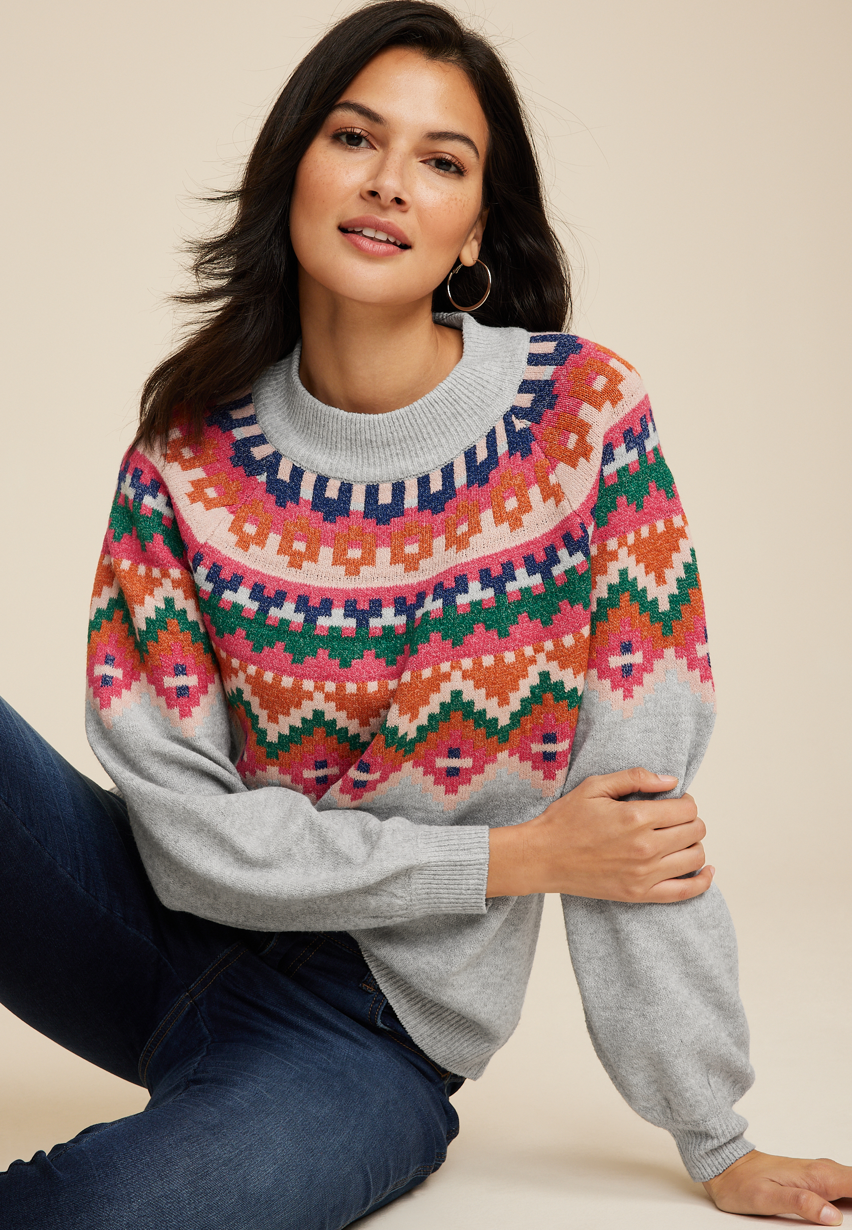 Fair Isle Mock Neck Sweater