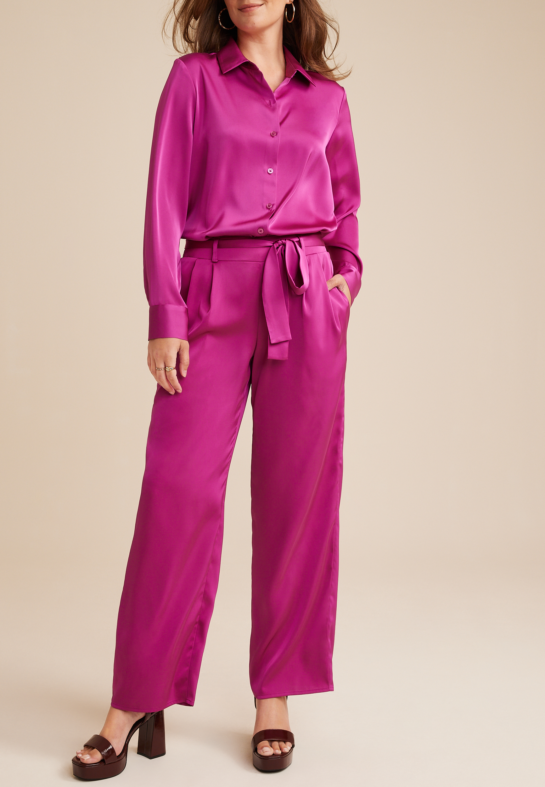 High-rise wide-leg silk pants in pink - The Sei