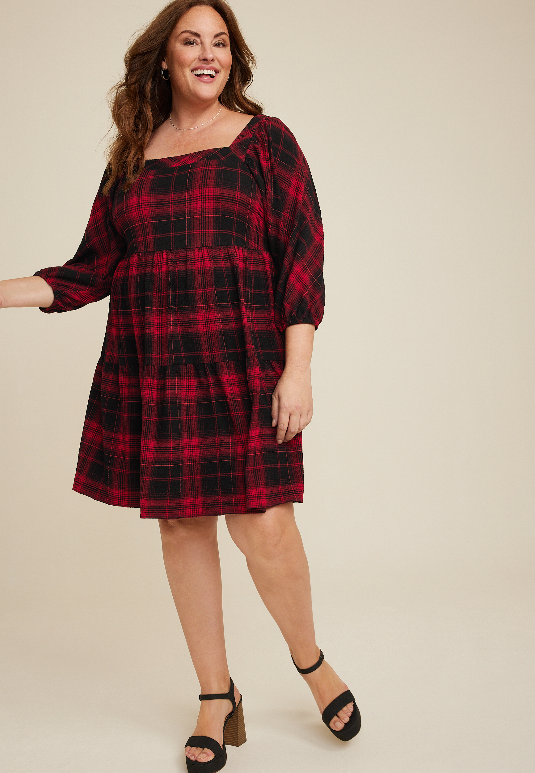 Plus size 2025 buffalo plaid dress