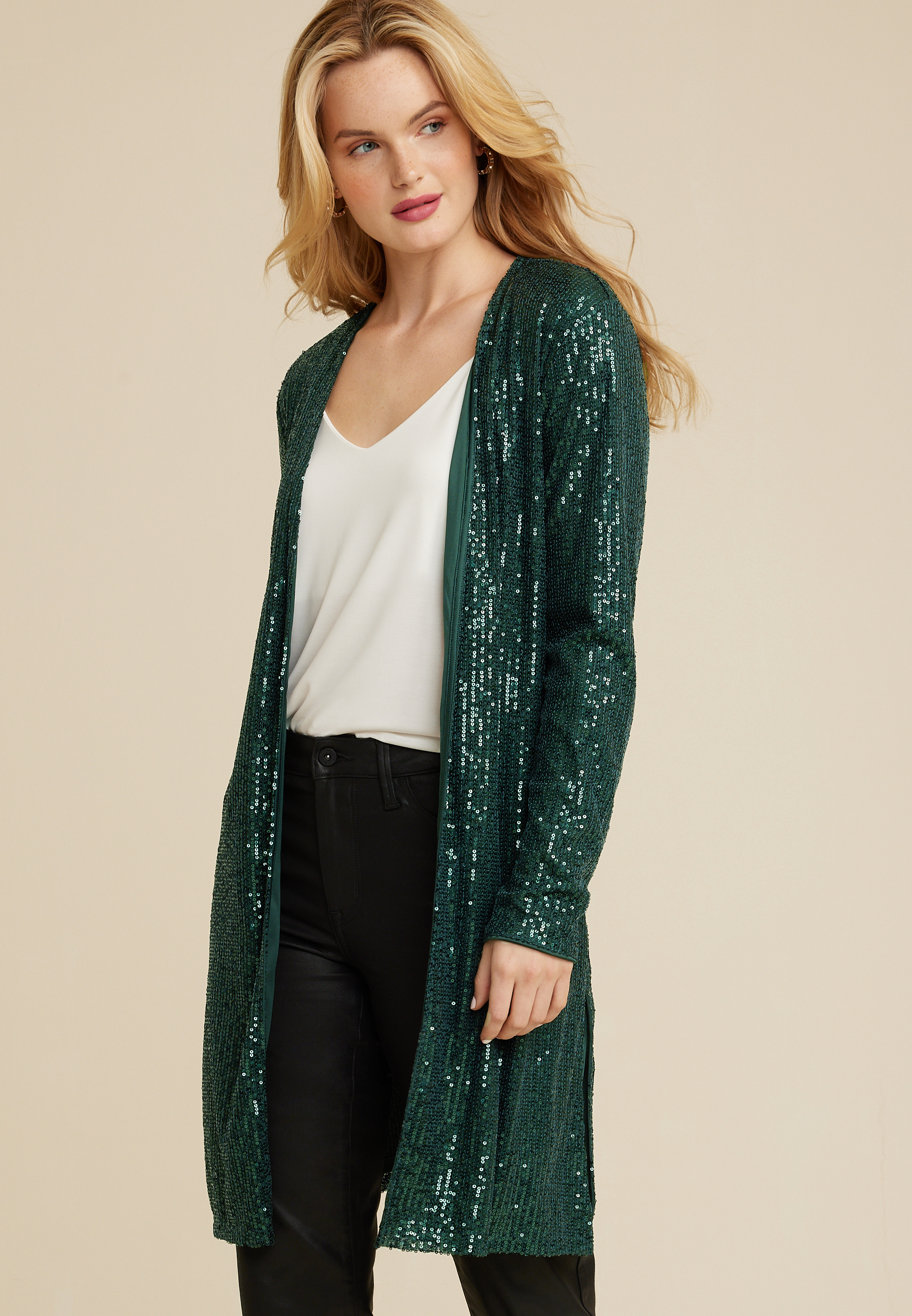 ZIZOCWA Zerdocean Cardigan Duster Sweater Cardigan Hollow Sequin