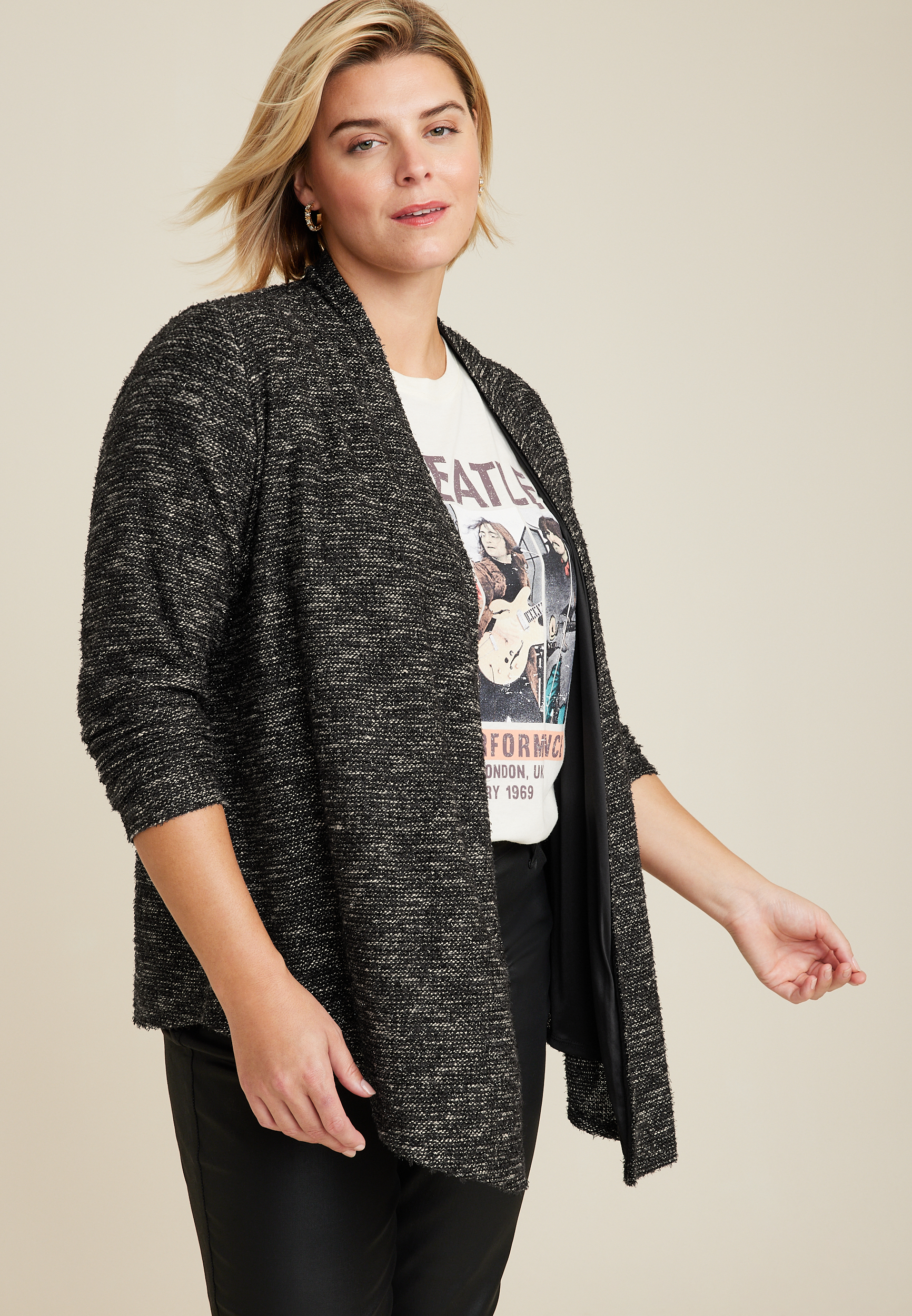 Plus size shop black waterfall cardigan