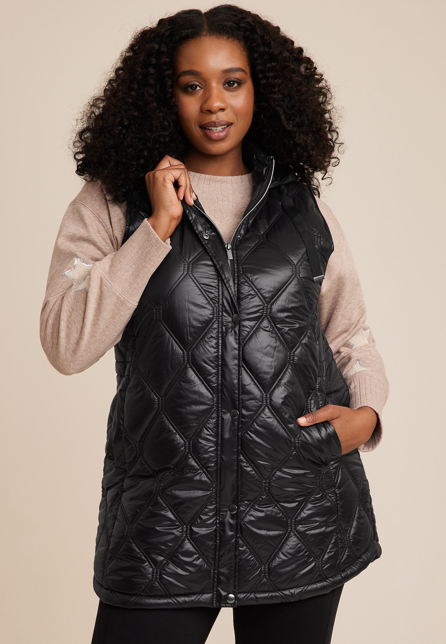 Plus Size Hooded Longline Active Vest