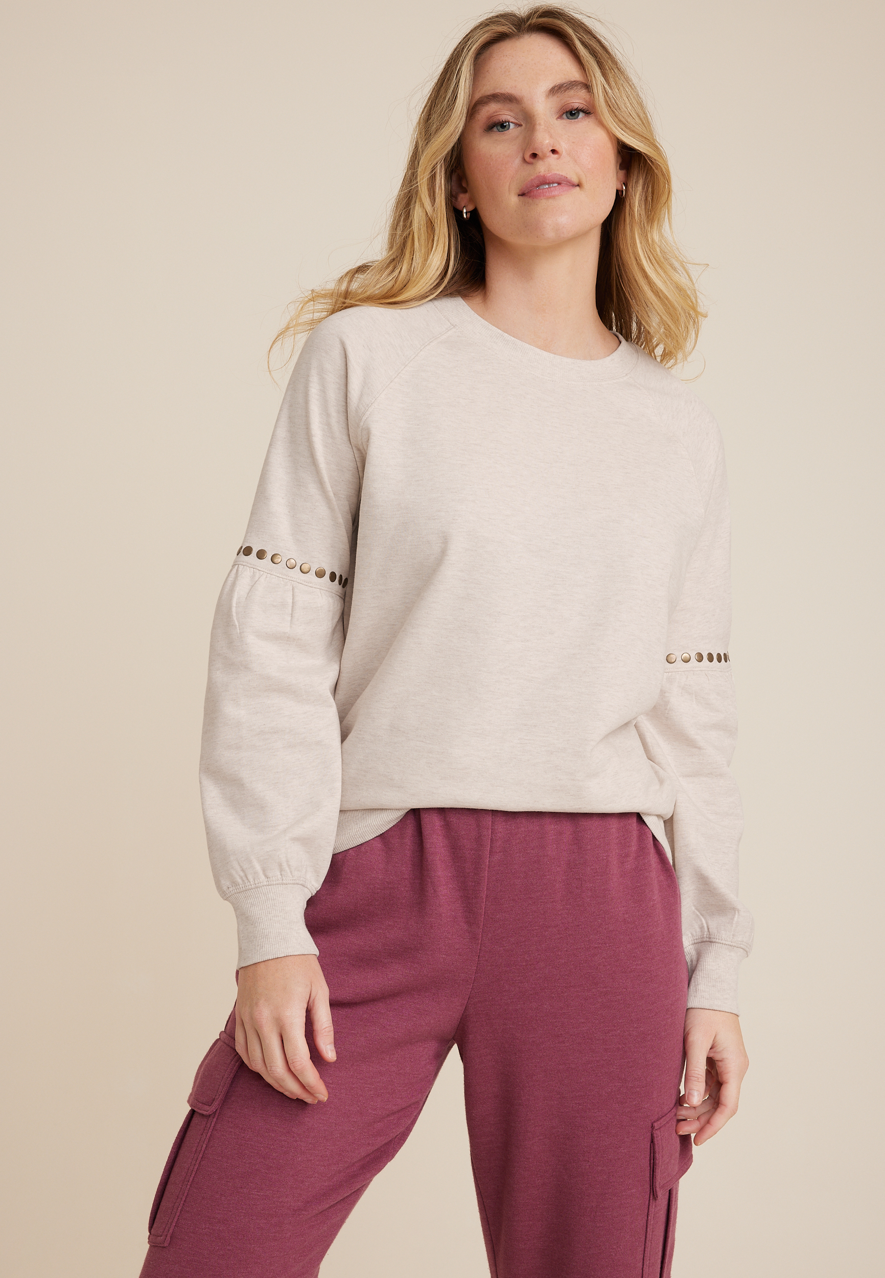Studded Blouson Sleeve Sweatshirt | maurices