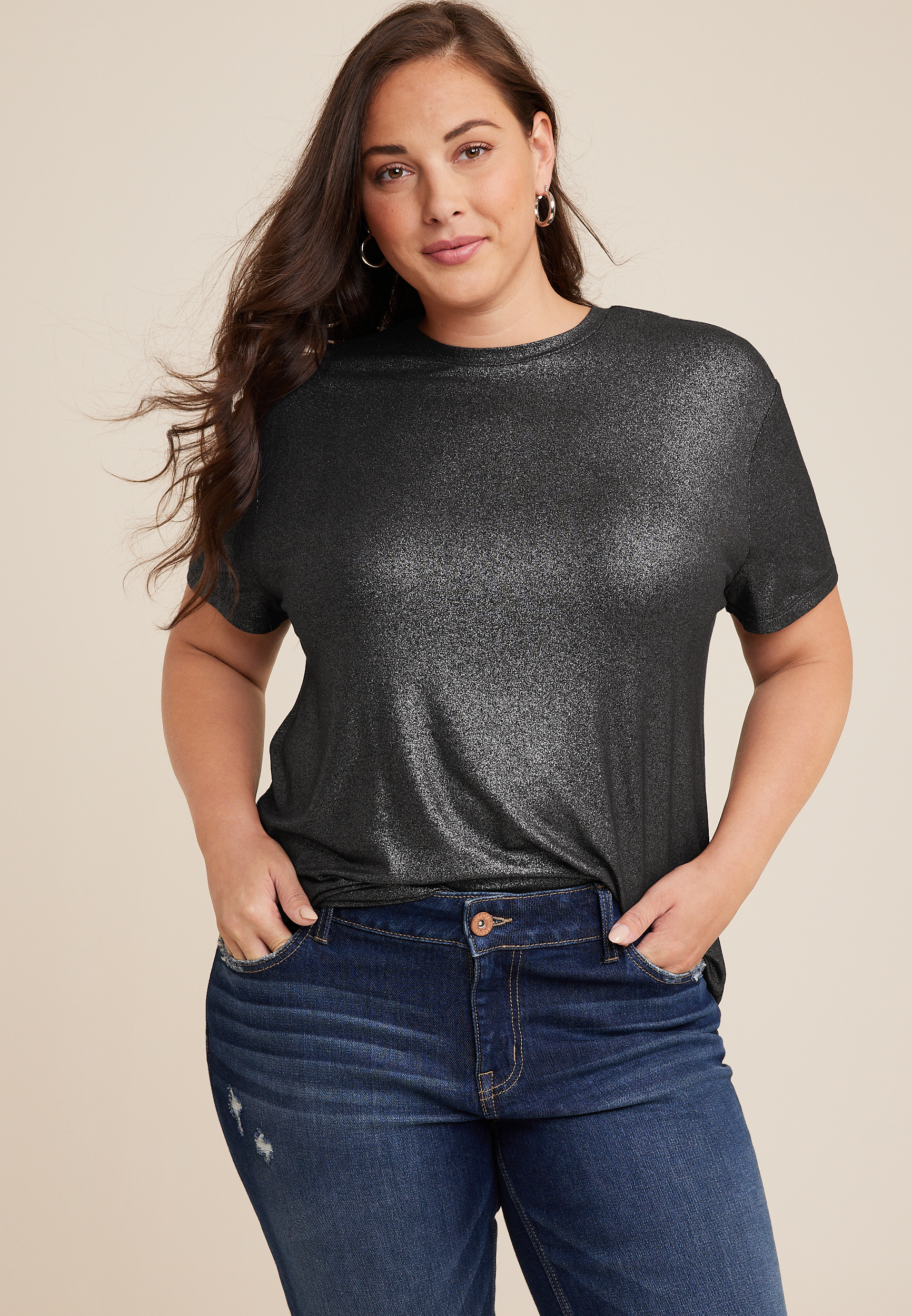 Plus Size edgely Shimmer Crew Neck Tee maurices