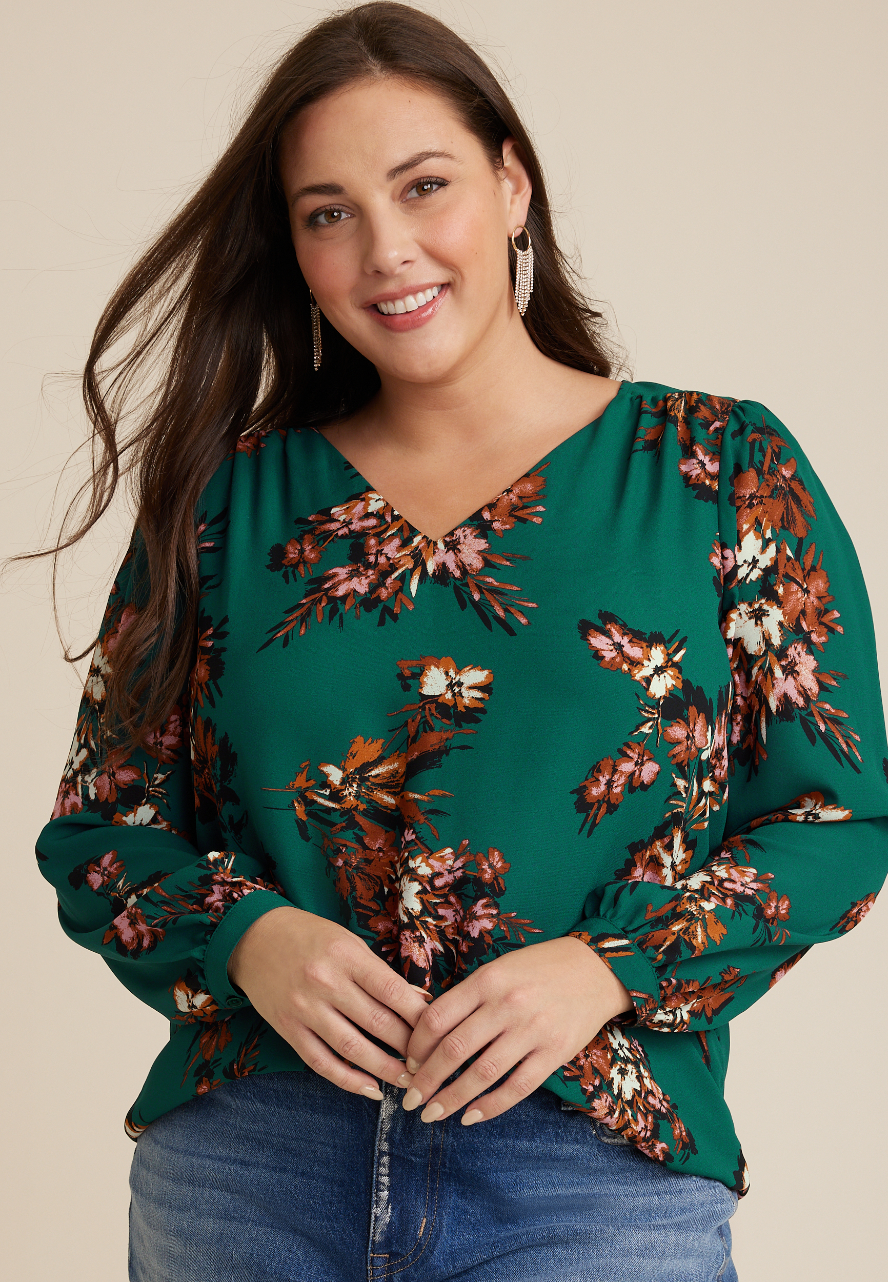 Shop Now Green Floral Plus Size Tunics Tops - ADIRICHA