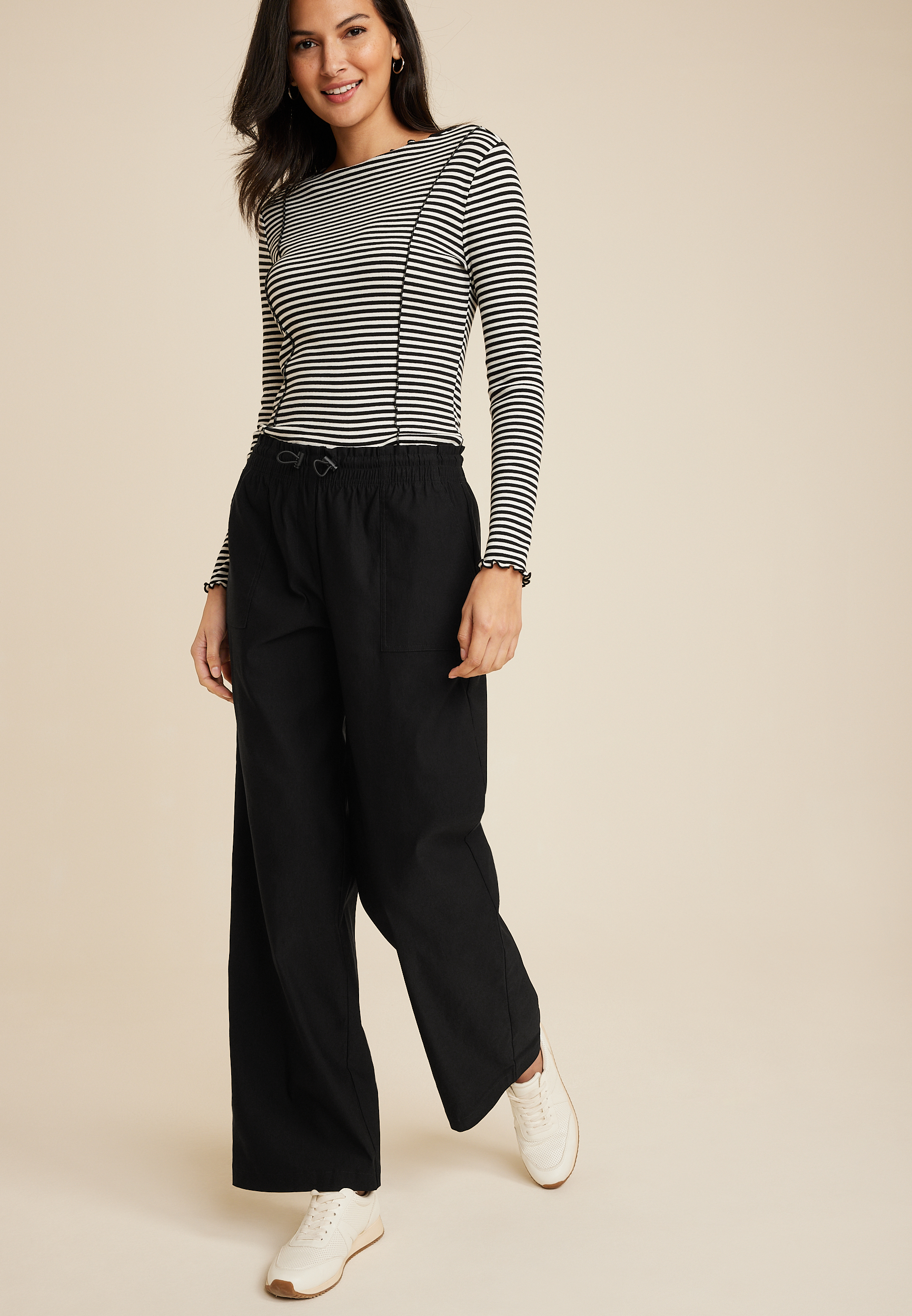 Bungee Waist High Rise Wide Leg Pant