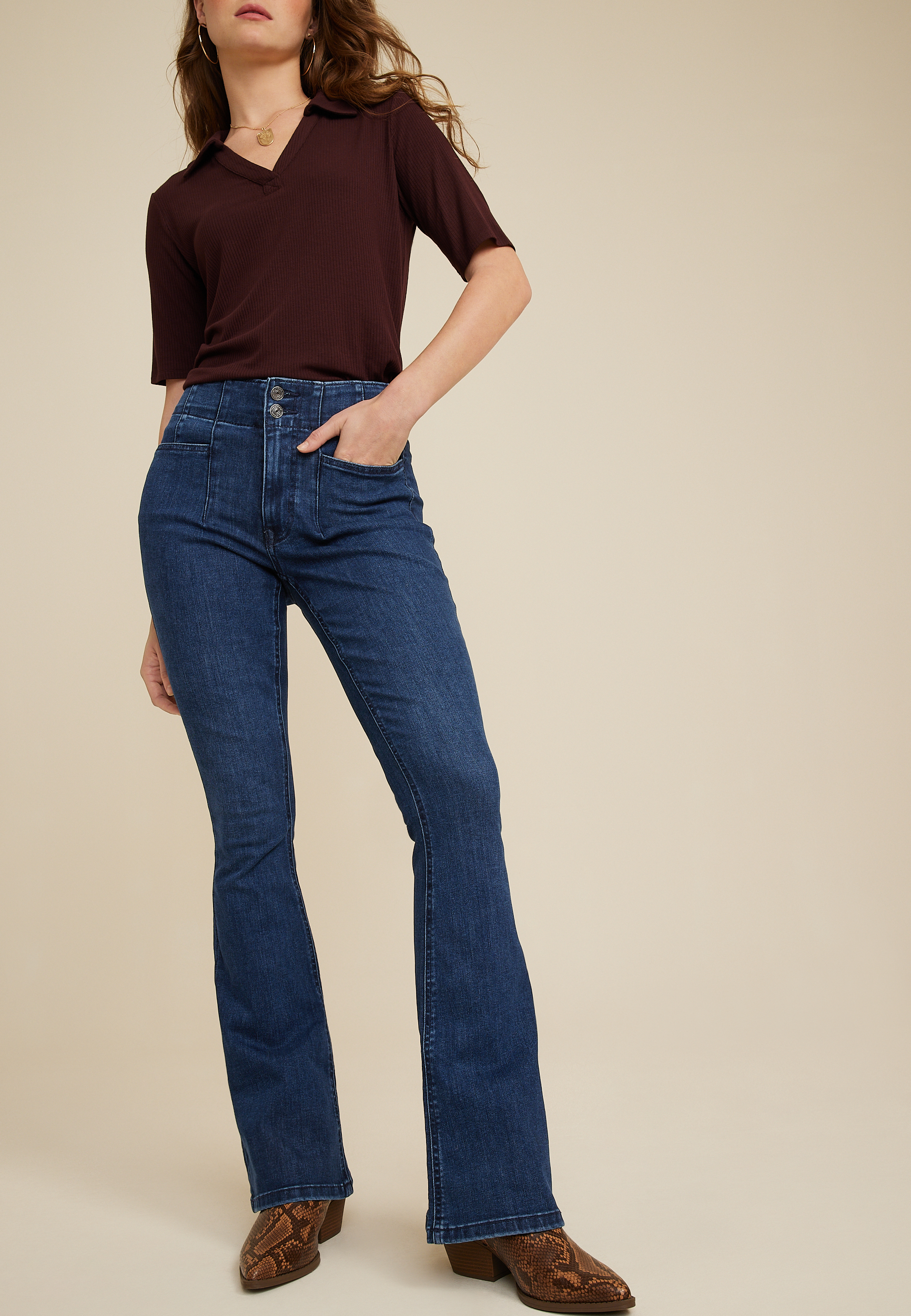 high-waist flared jeans