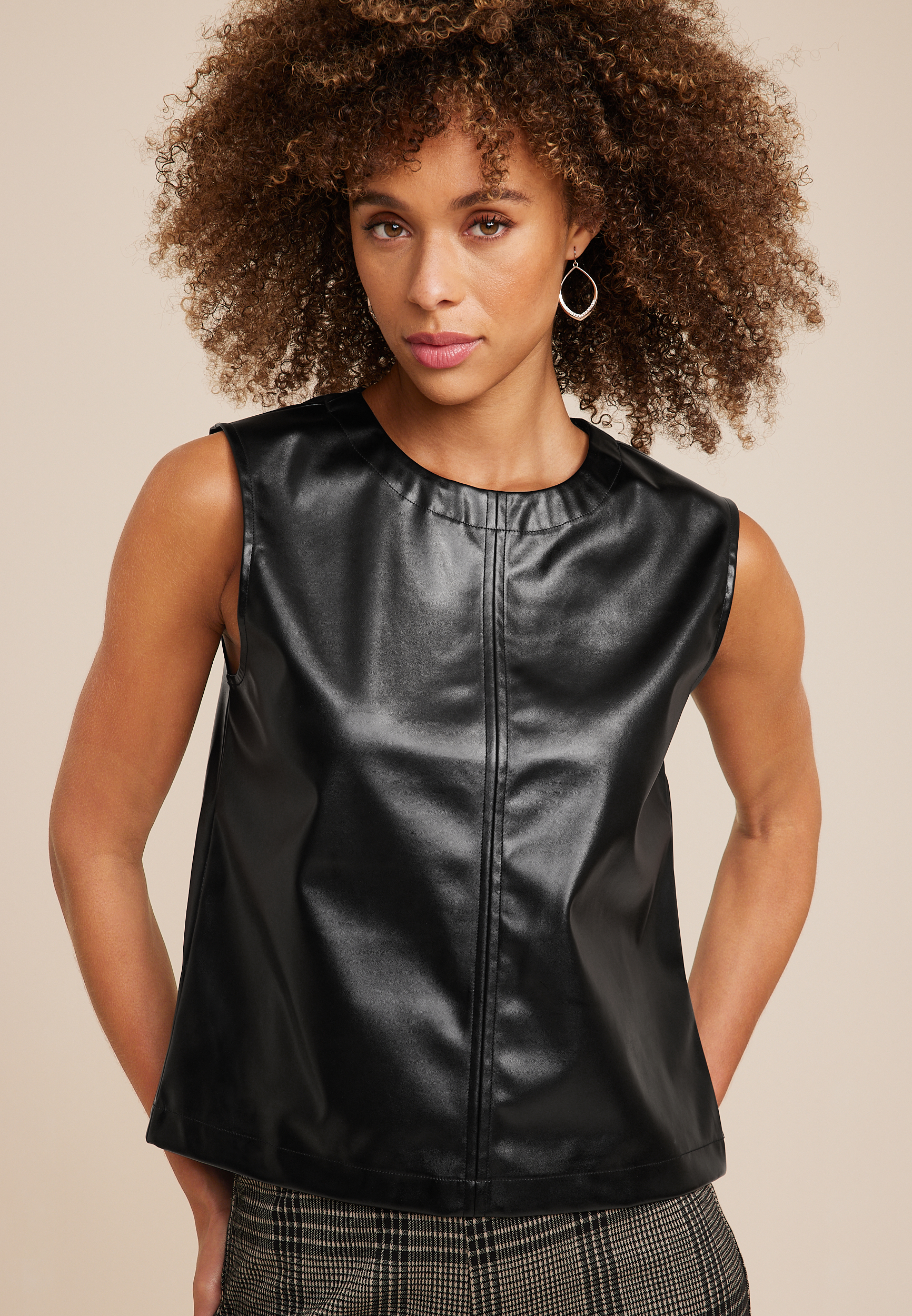 Vigoss Faux Leather High Neck Tank Top | maurices